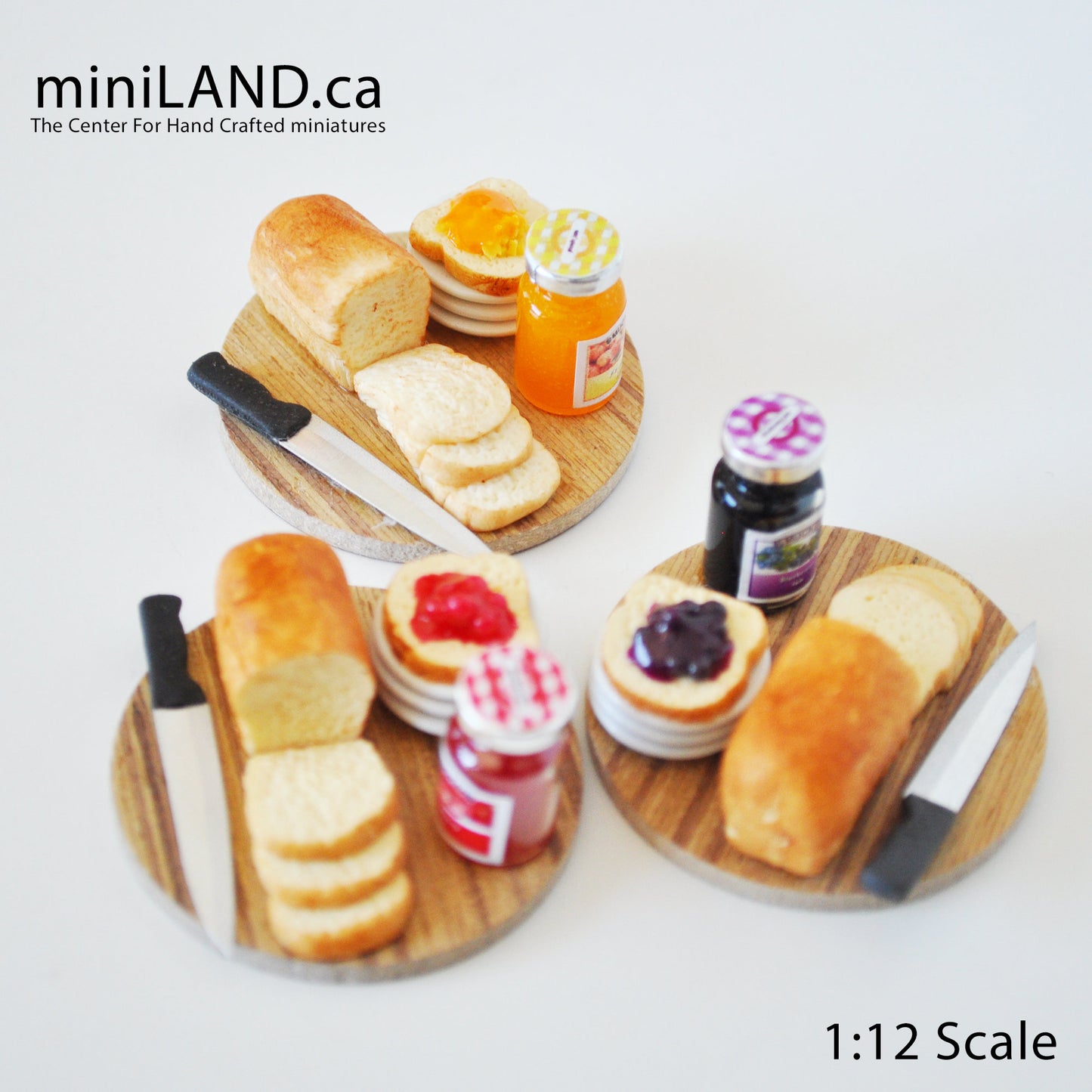 Bread with jam breakfast on wooden tray 1:12 Scale dollhouse miniature handmade food toast - choice of 3 jams!