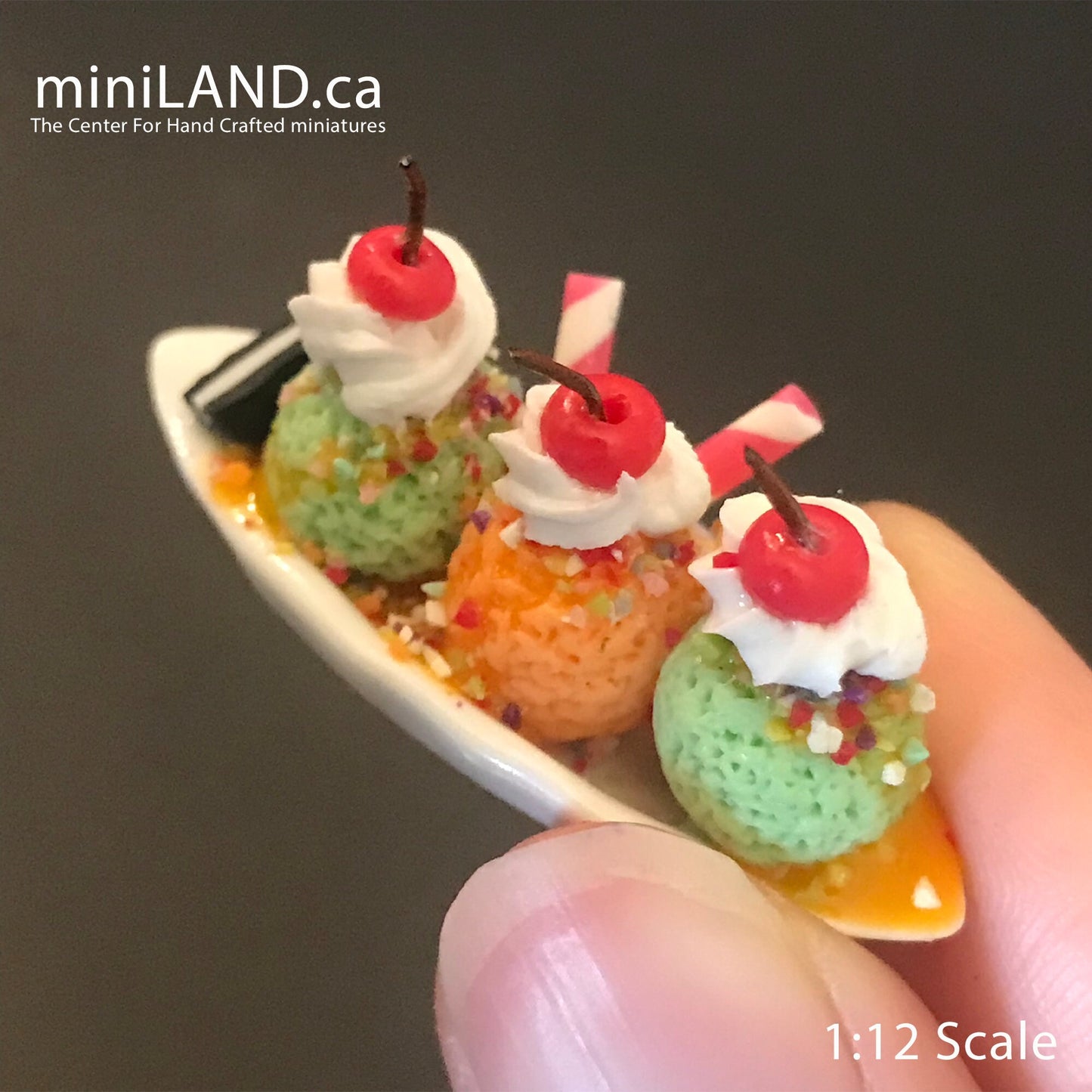 Ice cream boat platter for Doll 1-6 or large 1-12 scale CHOOSE from 4 kinds - banana split - playhouse - miniature