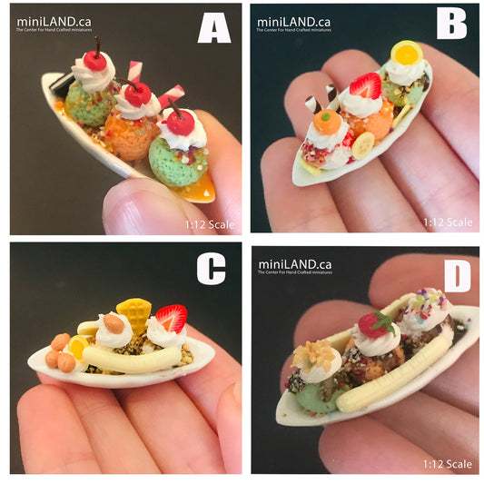 Plateau de glaces pour poupées à l'échelle 1-6 ou 1-12. CHOISISSEZ parmi 4 types : banana split, maison de jeu, miniature.