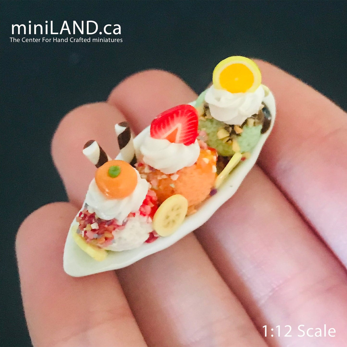 Ice cream boat platter for Doll 1-6 or large 1-12 scale CHOOSE from 4 kinds - banana split - playhouse - miniature