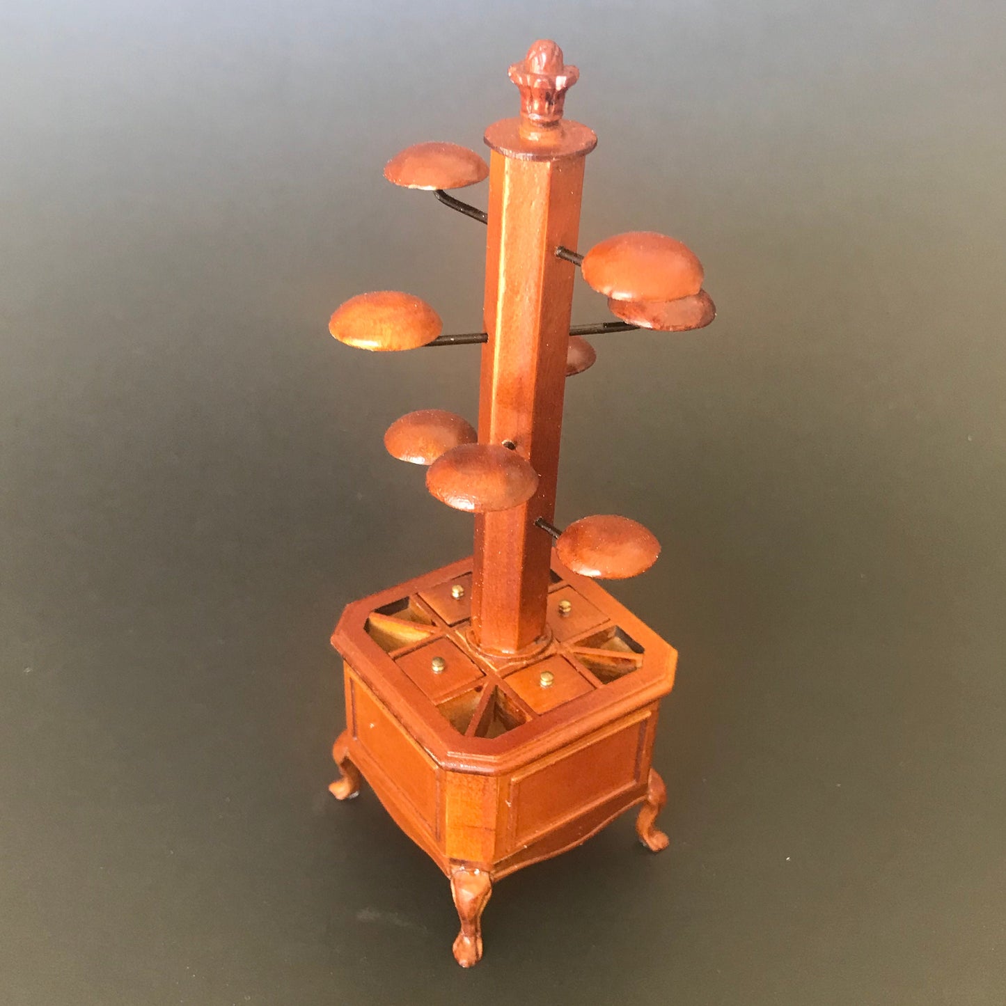 Victorian hats scarves and gloves display rack stand 6"H dollhouse miniature 1:12 scale walnut 0659-4