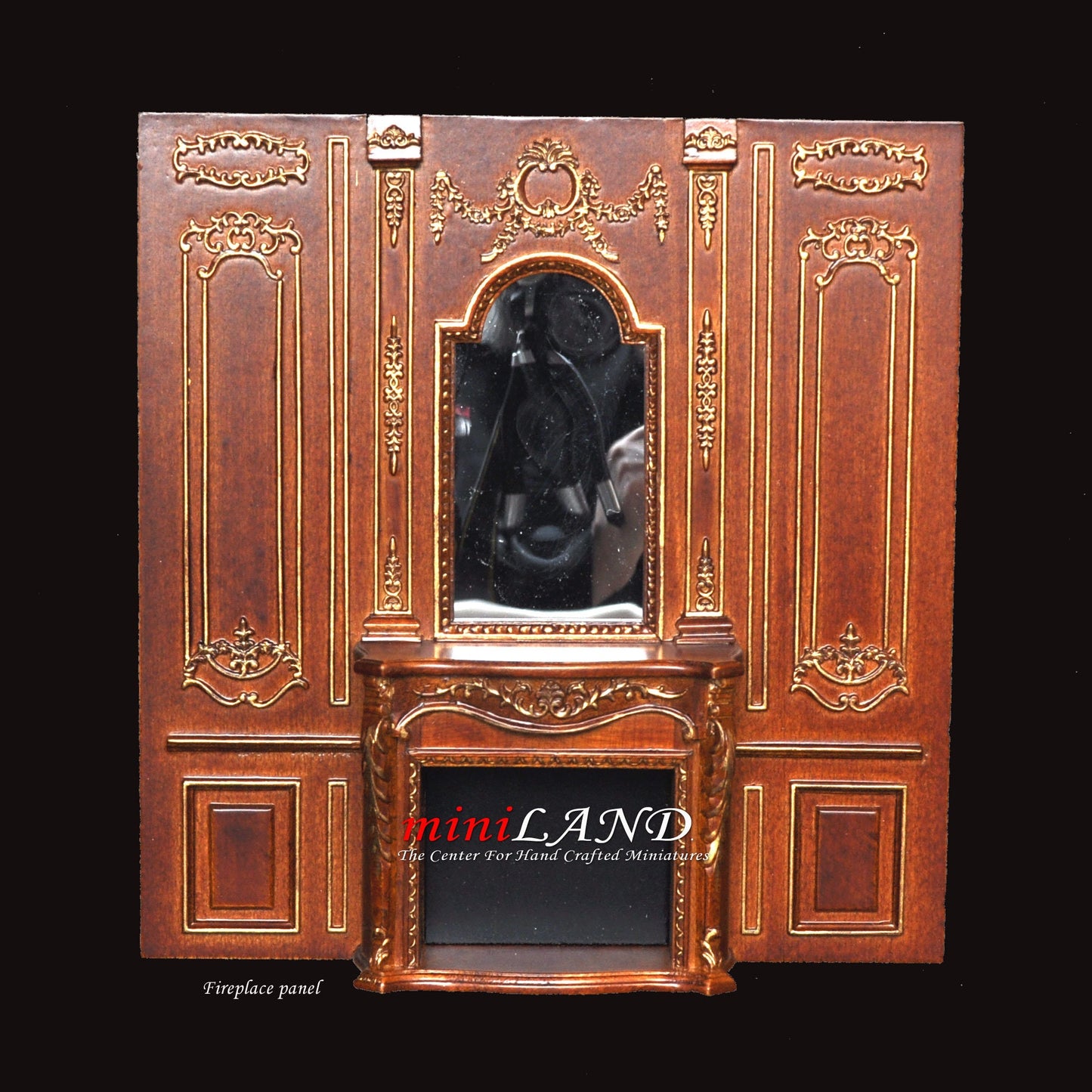 Fireplace panel - Royal Paneling line walnut with gold for 1:12 dollhouse miniature wall panel