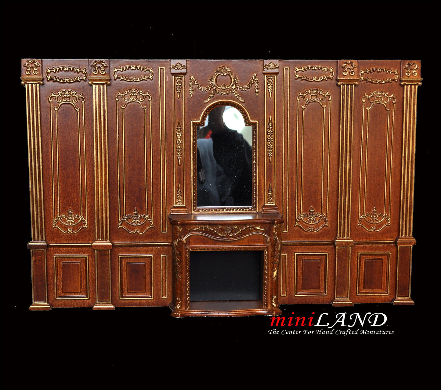 Fireplace panel - Royal Paneling line walnut with gold for 1:12 dollhouse miniature wall panel