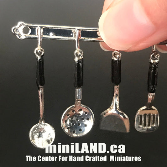 Hanging metallic kitchen utensils organizer - 5pcs - High quality 1:12 scale dollhouse miniature
