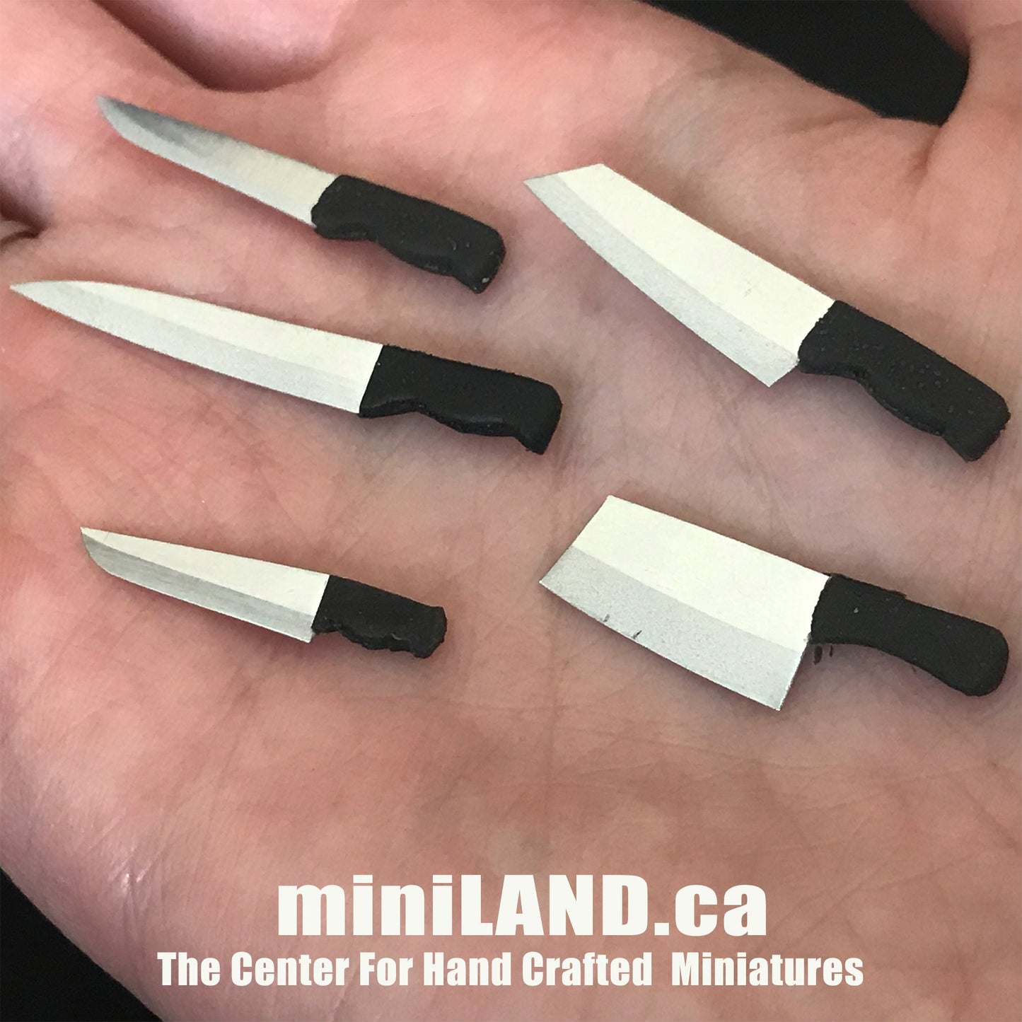 A set of four or five metal kitchen chef knives1:12 Scale dollhouse miniature handmade food KNF1 knife