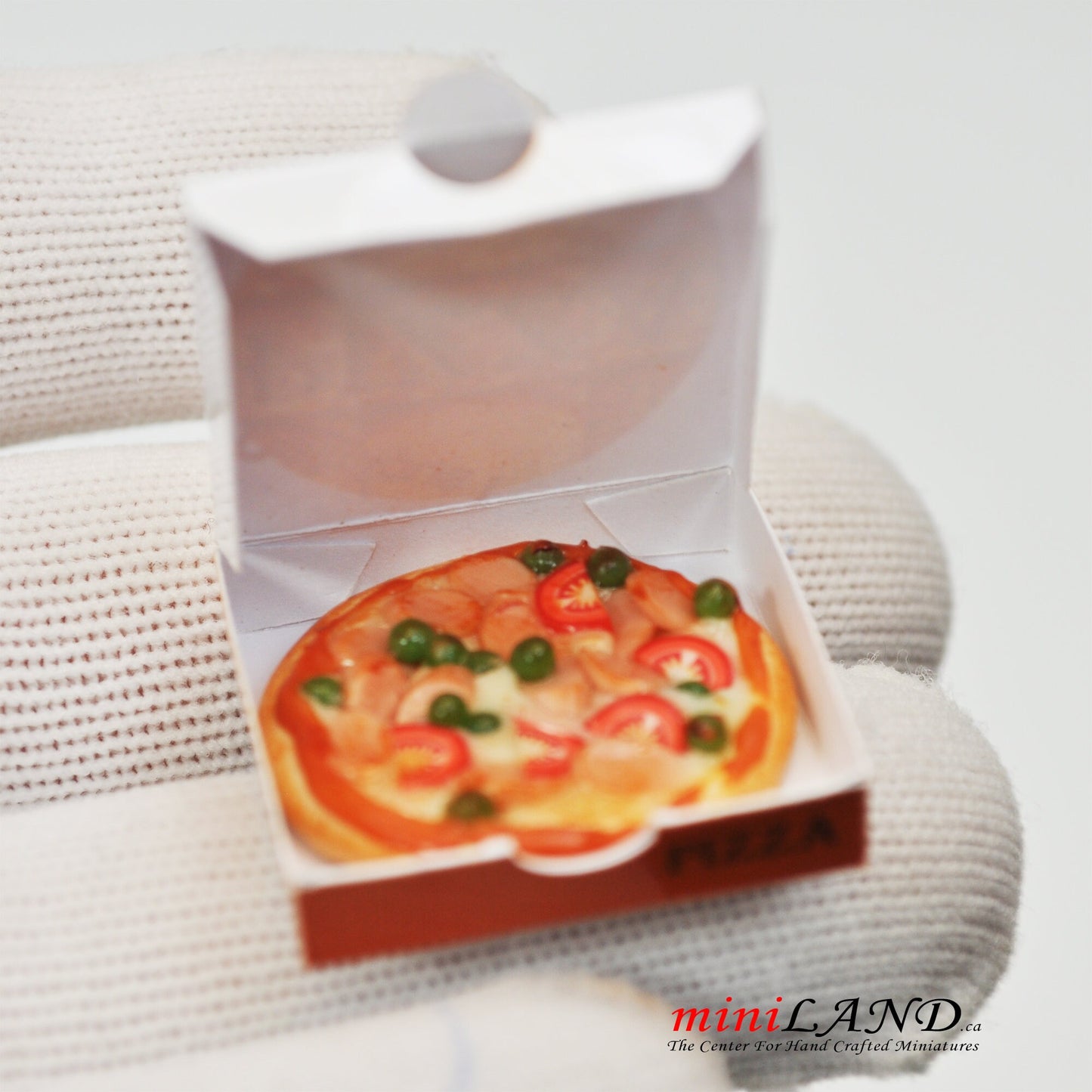 Deluxe Pizza in Schachtel für Puppenhaus im Maßstab 1:12, Miniatur, handgefertigtes Essen, PZ8, PZ3