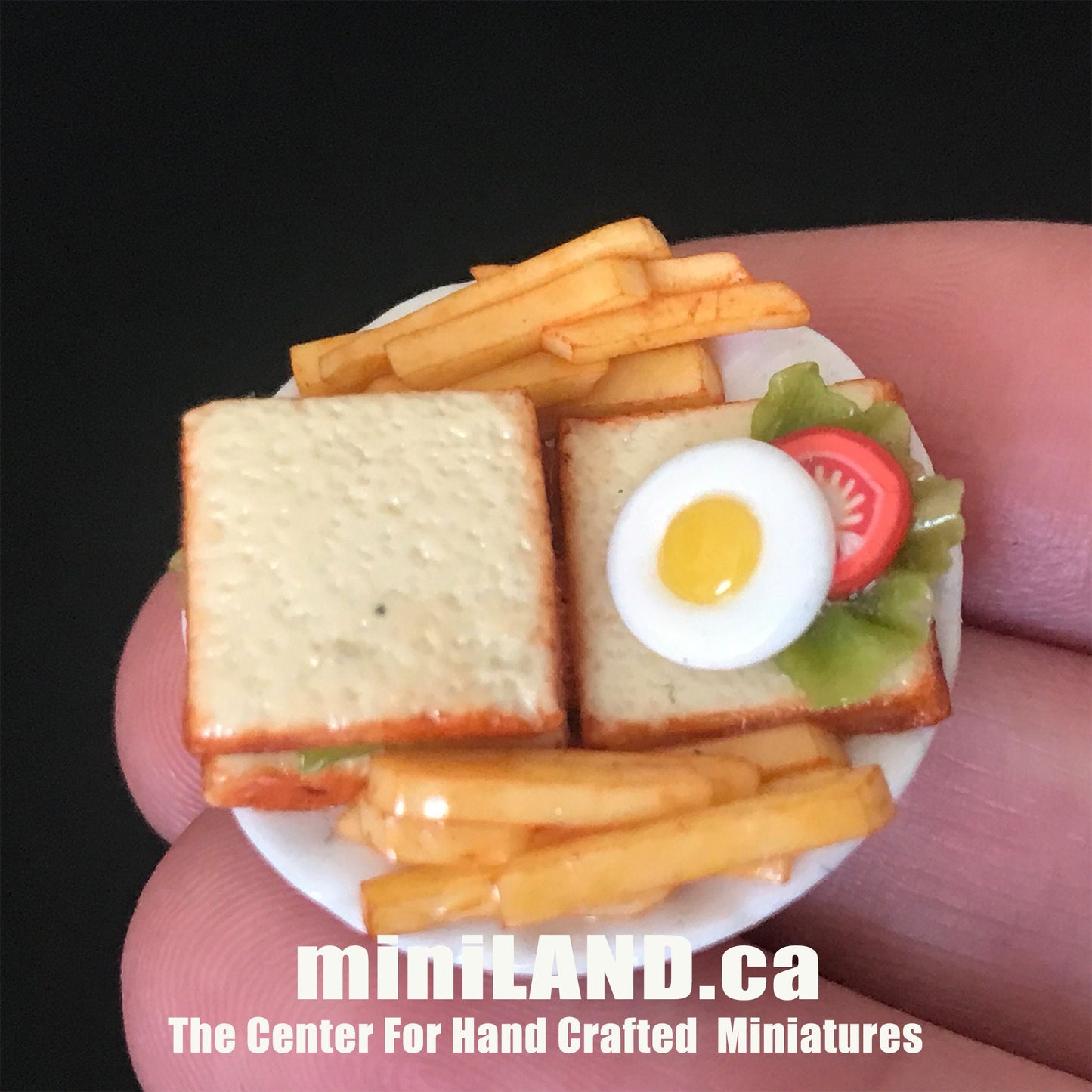 Handmade Full English Breakfast Plate Bacon Sausage bread sandwich fries sausage Hamburger 1:12 scale dollhouse miniature food dish