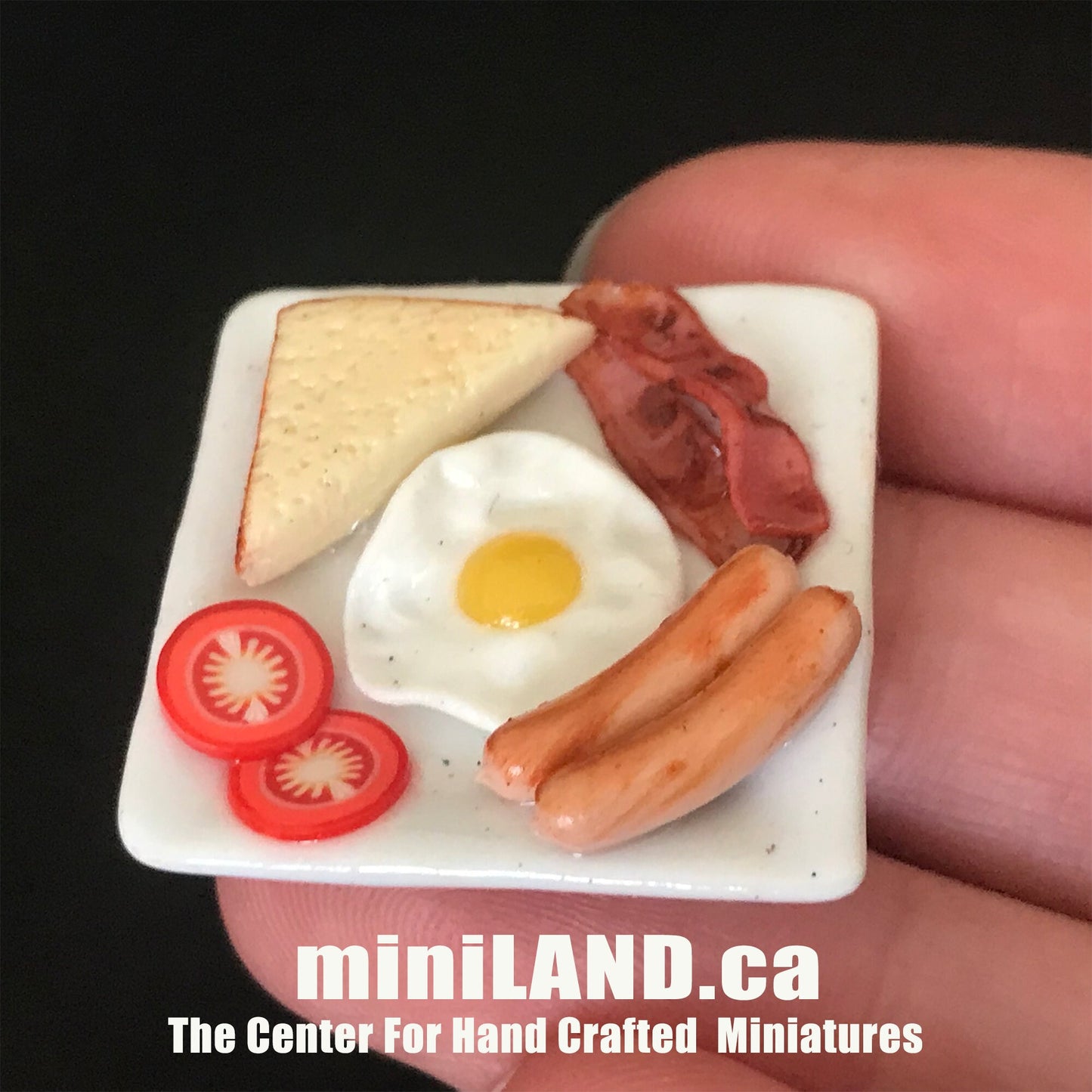 Handmade Full English Breakfast Plate Bacon Sausage bread sandwich fries sausage Hamburger 1:12 scale dollhouse miniature food dish