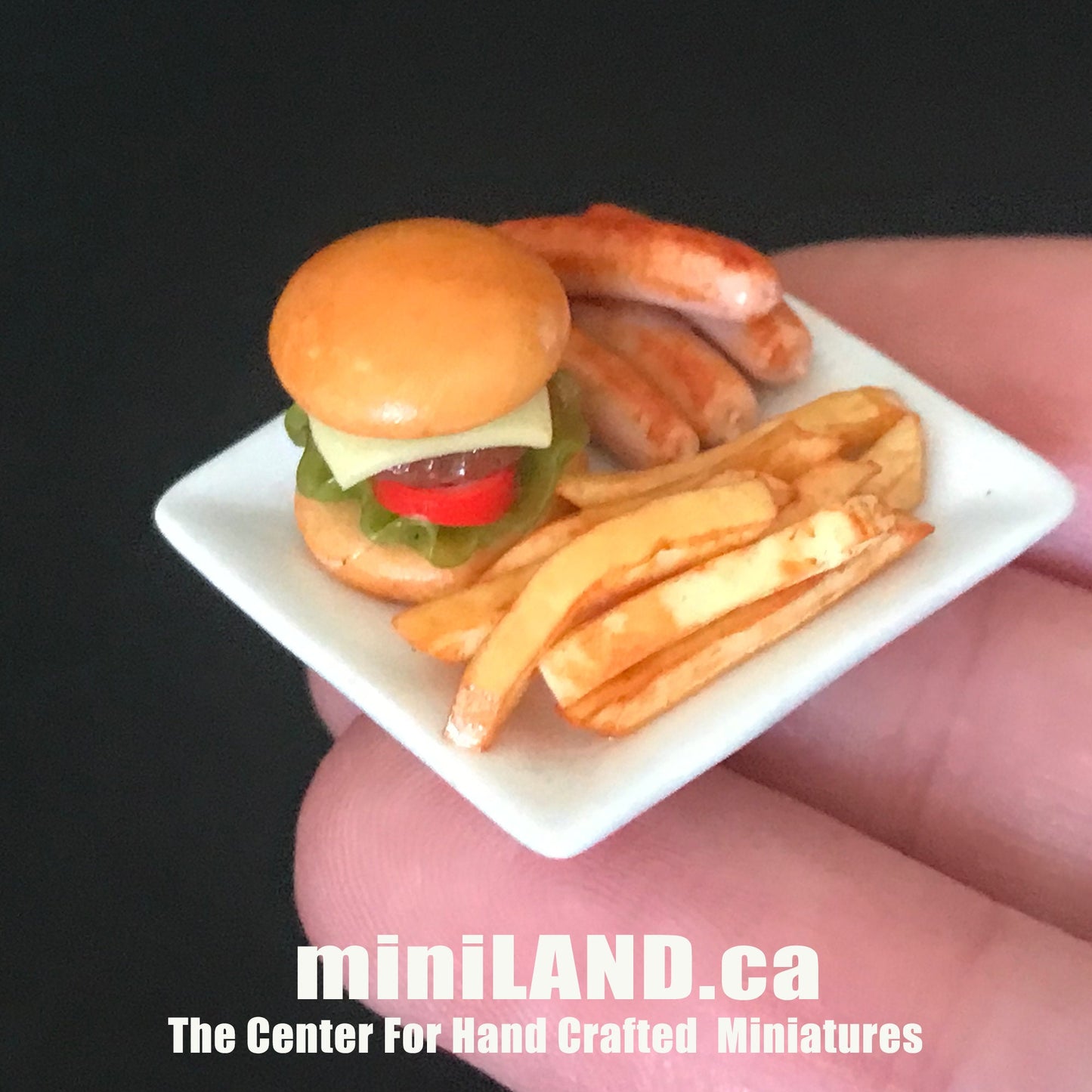 Handmade Full English Breakfast Plate Bacon Sausage bread sandwich fries sausage Hamburger 1:12 scale dollhouse miniature food dish