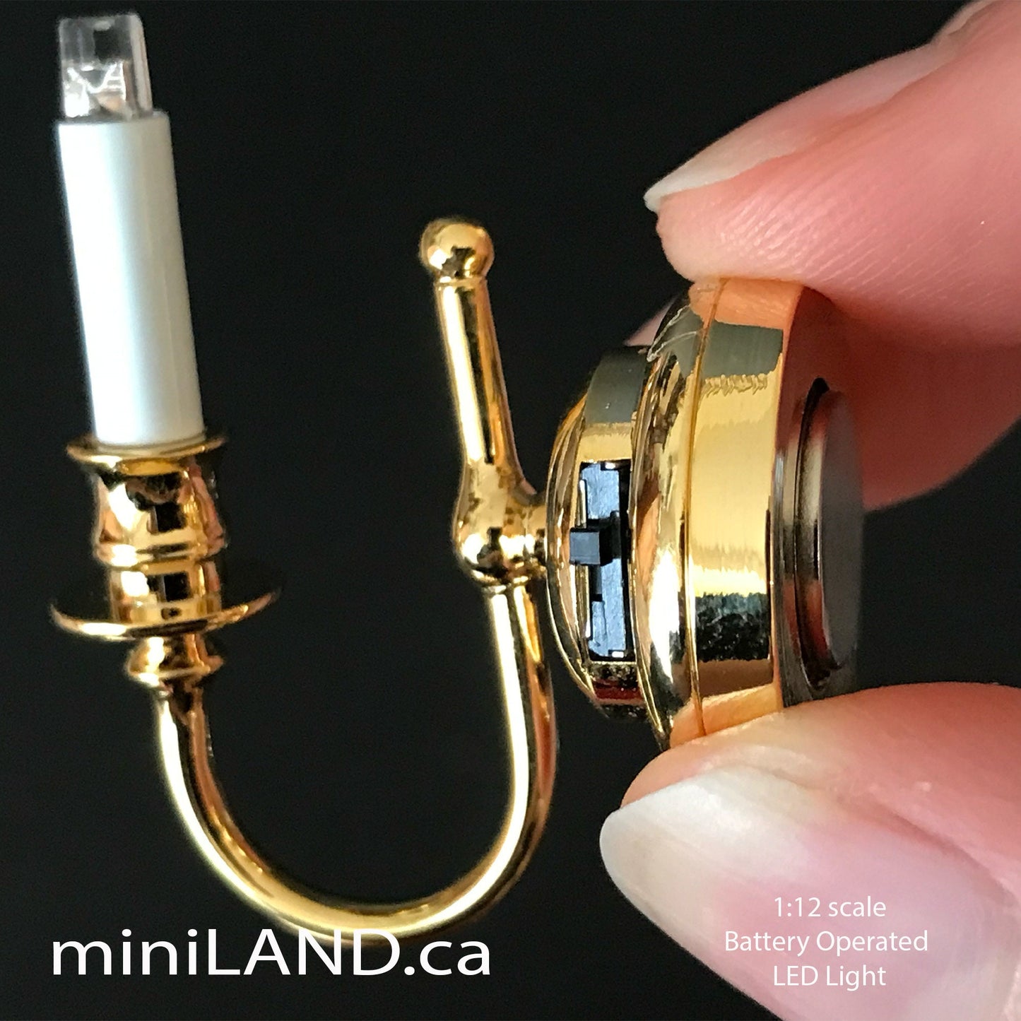 Single candle wall sconce candle holder LED super bright light with on/off switch for 1:12 scale dollhouse miniatures FA052001
