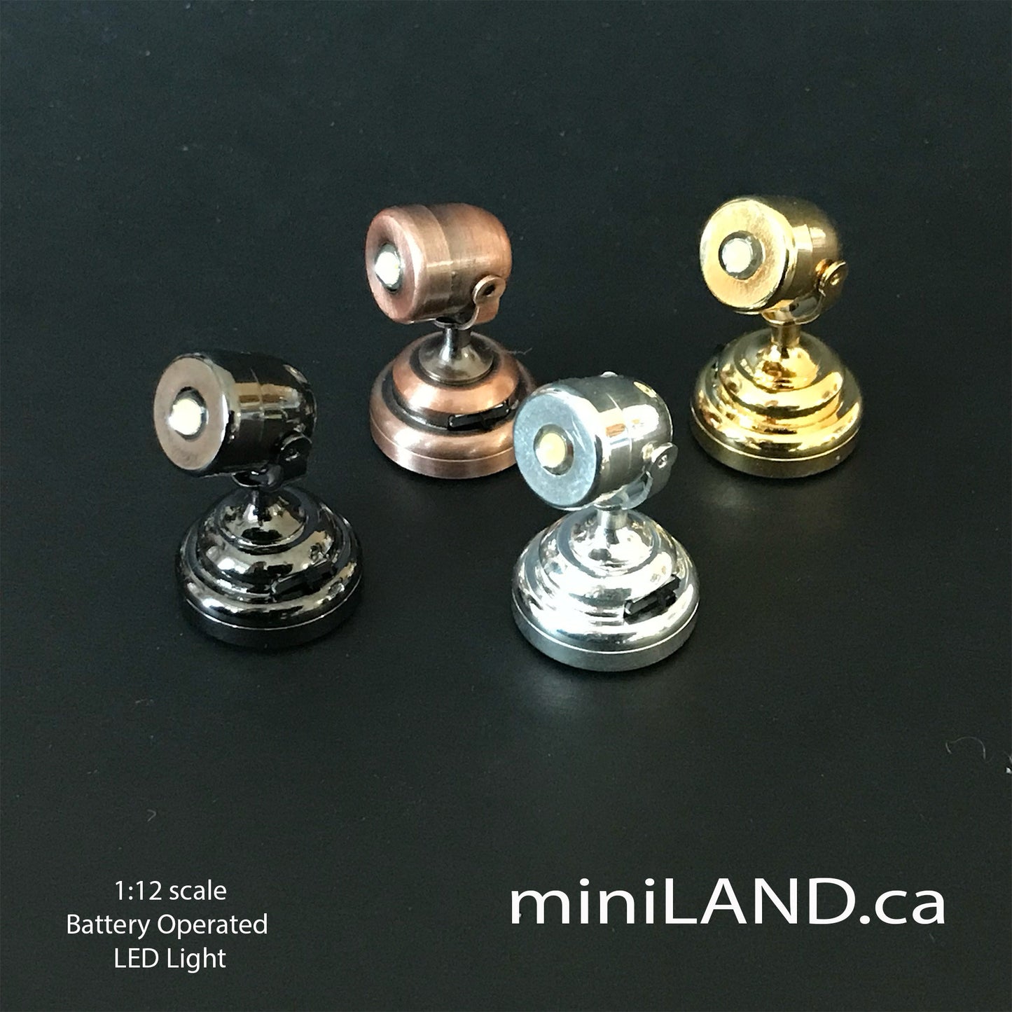Miniature spot Led Battery Light SILVER Lamp with on/off switch for 1:12 scale dollhouse miniatures hanging