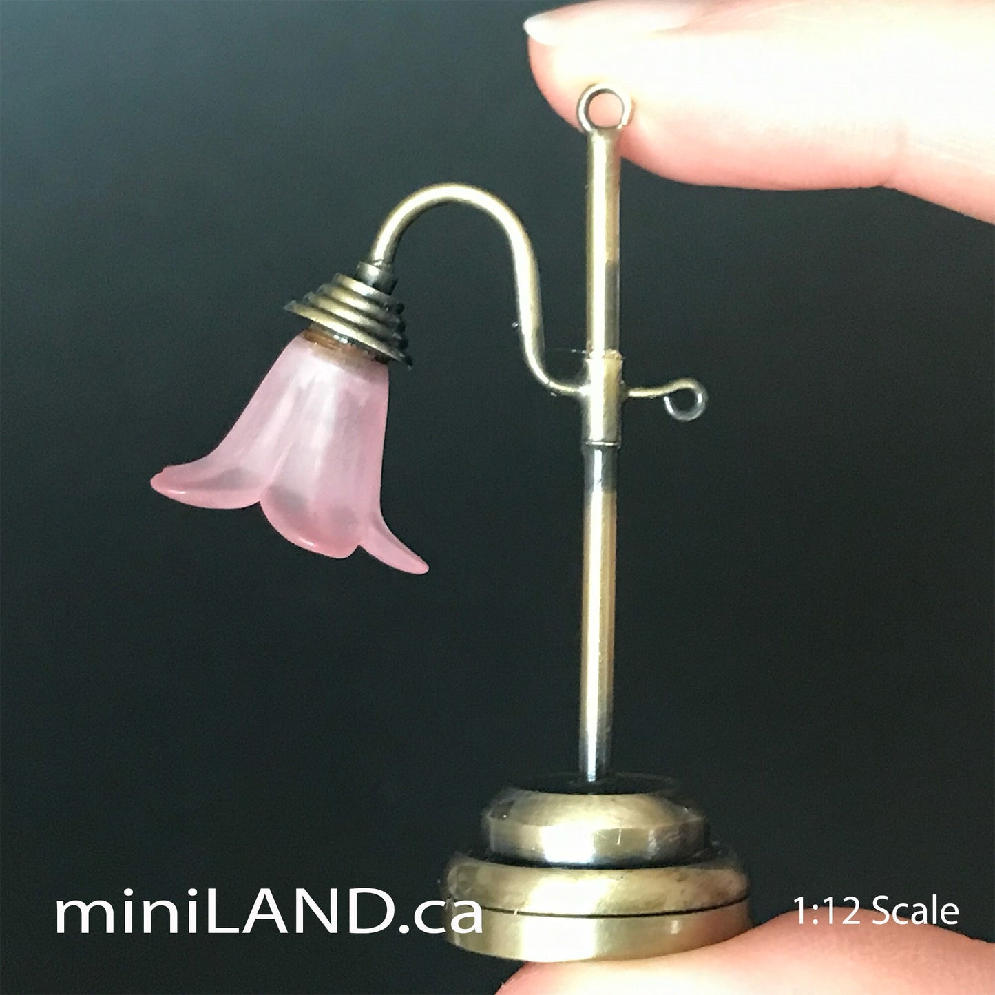 Antique Tulip Table Lamp pink LED Super bright with On/off switch for 1:12 dollhouse miniature old time flower side light