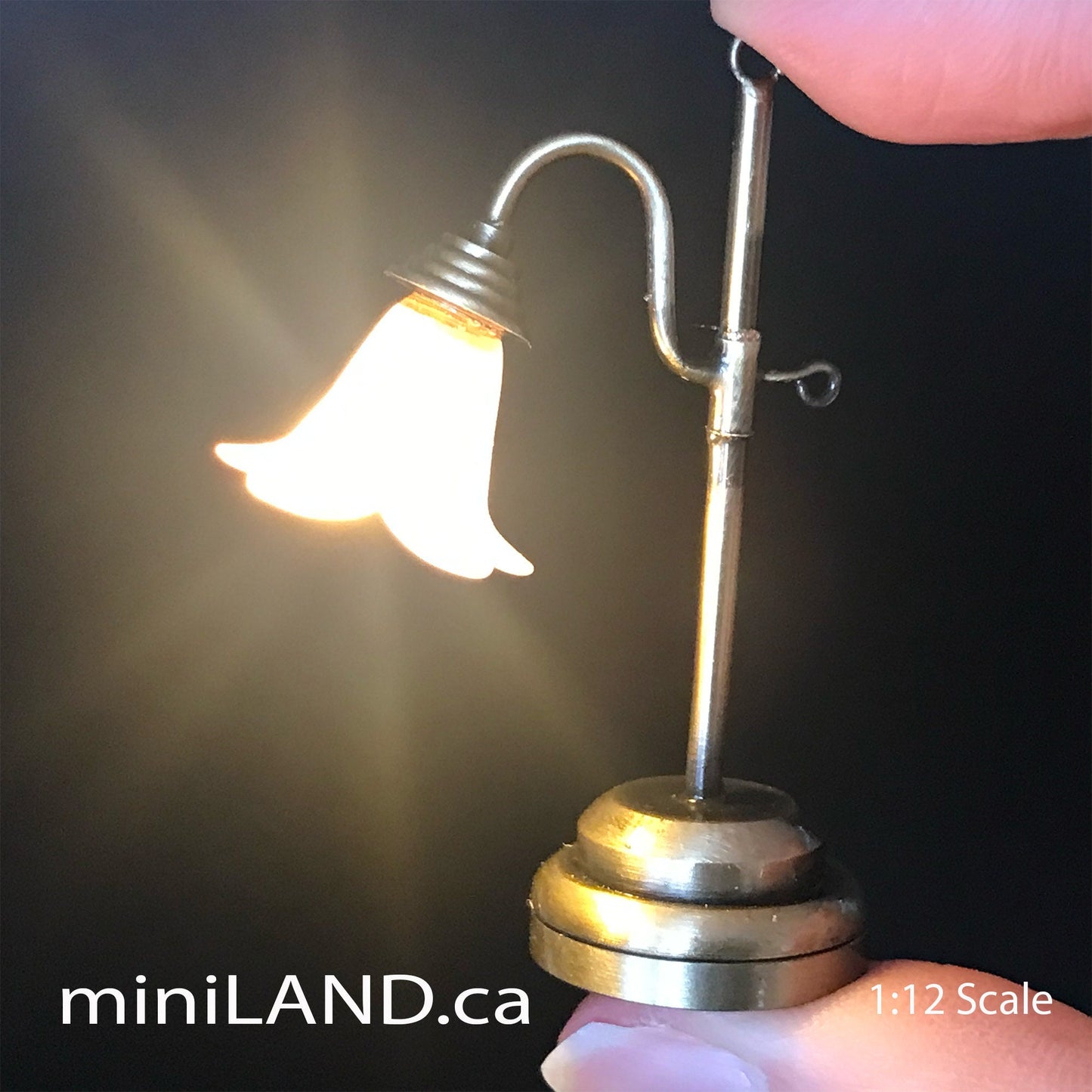 Antique Tulip Table Lamp pink LED Super bright with On/off switch for 1:12 dollhouse miniature old time flower side light