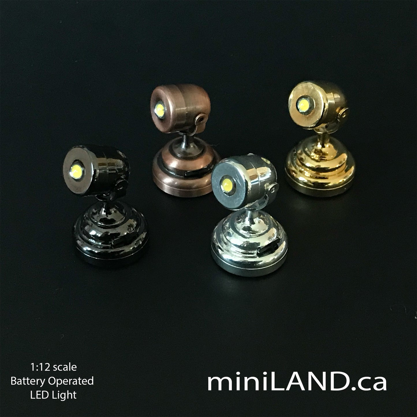 Miniature spot Led Battery Light SILVER Lamp with on/off switch for 1:12 scale dollhouse miniatures hanging