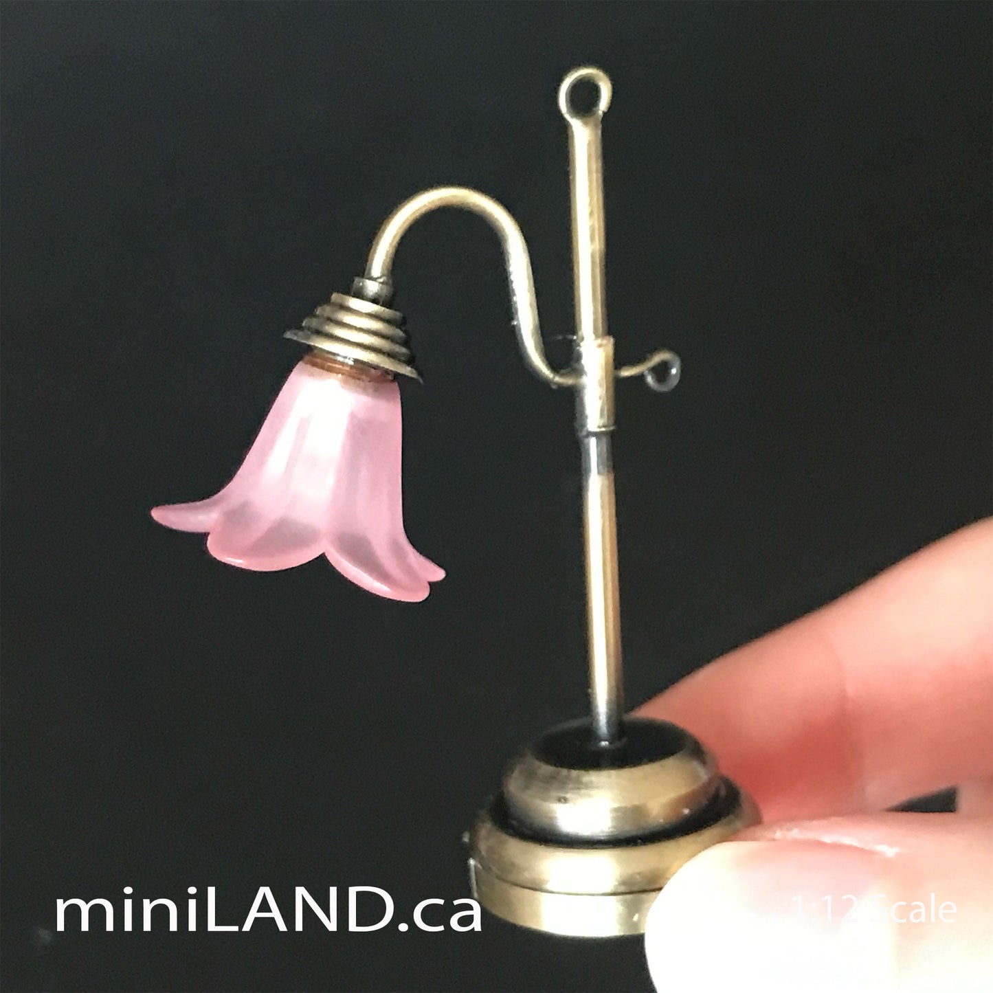 Antique Tulip Table Lamp pink LED Super bright with On/off switch for 1:12 dollhouse miniature old time flower side light