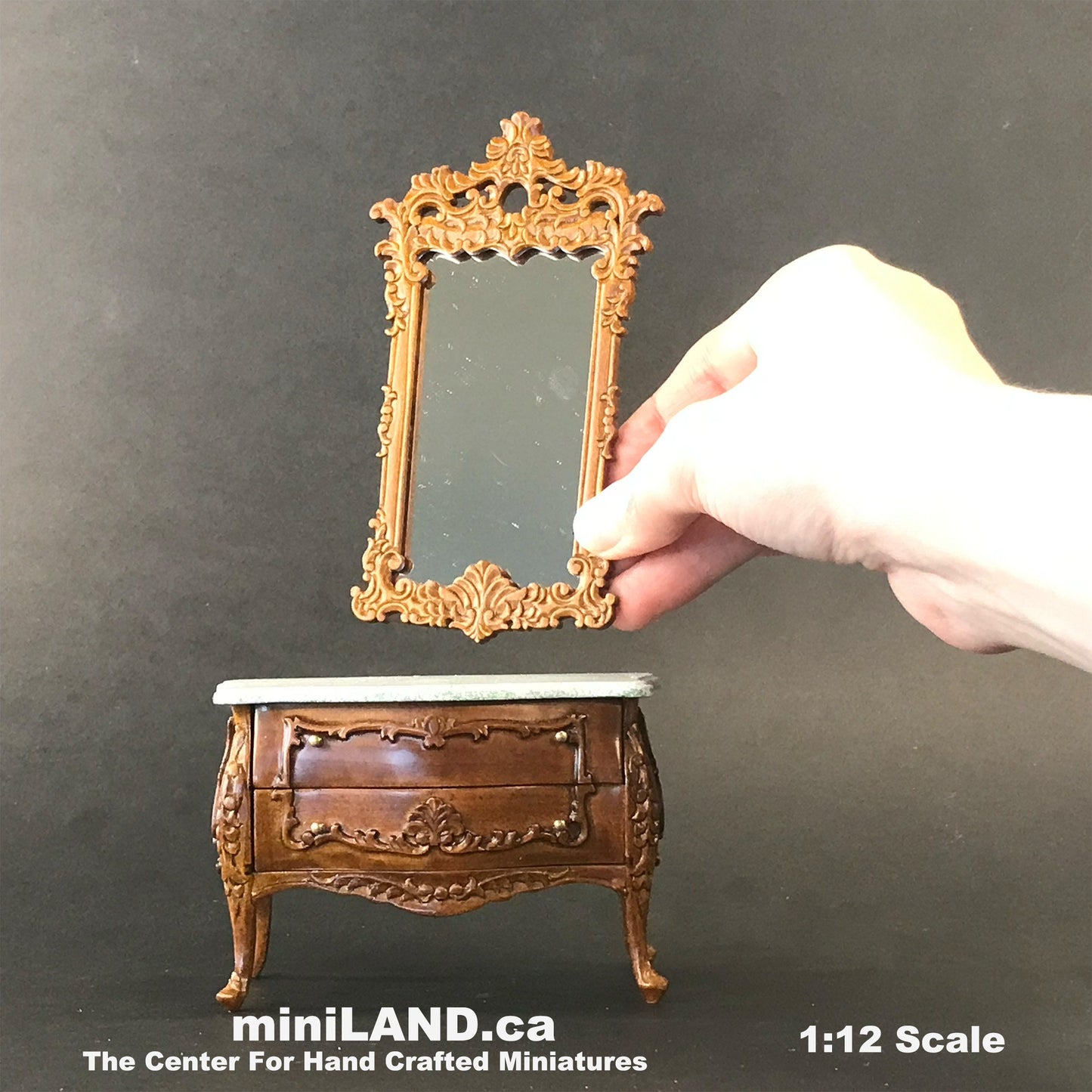 18th Century French Louis XV Walnut Commode dresser with Marble-style Top and craved mirror (2pcs set)