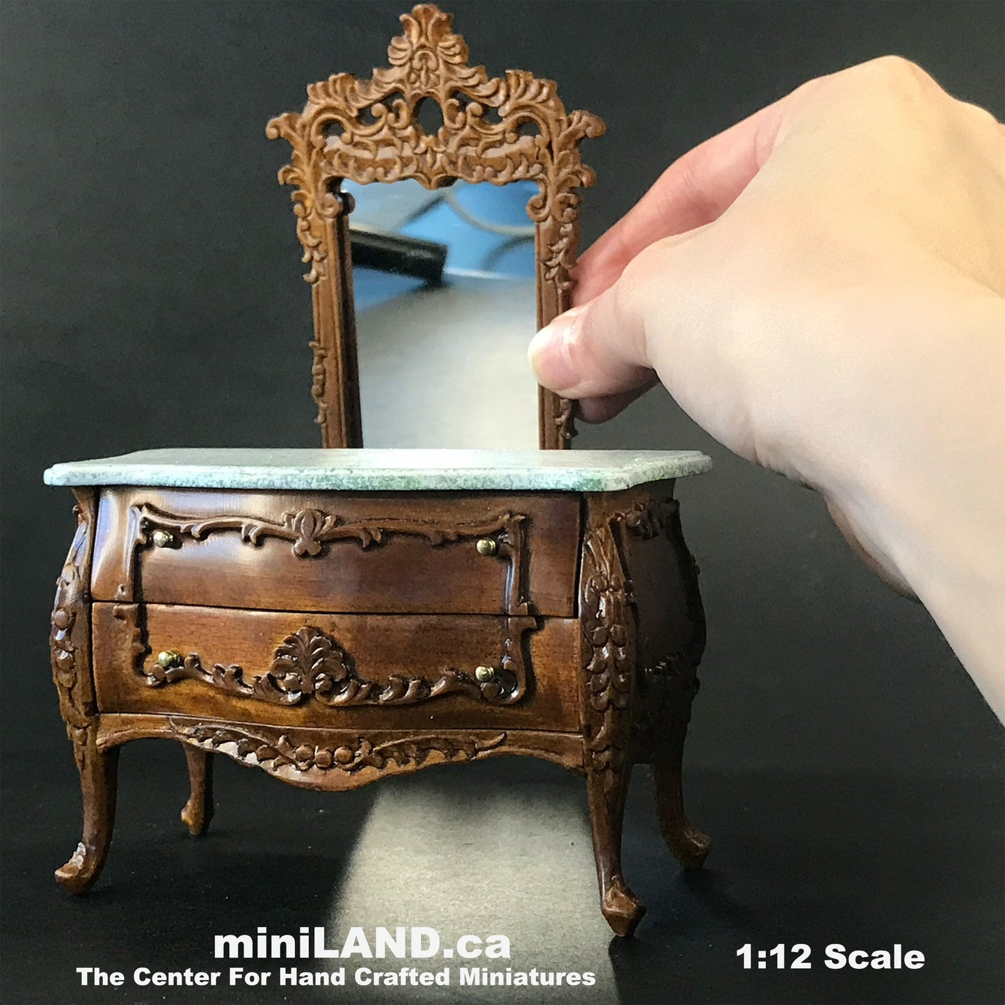 18th Century French Louis XV Walnut Commode dresser with Marble-style Top and craved mirror (2pcs set)