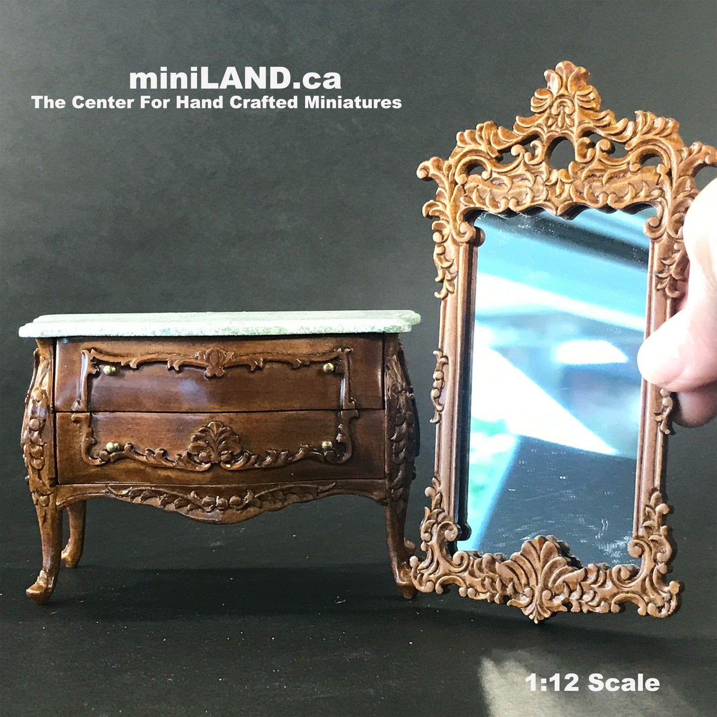 18th Century French Louis XV Walnut Commode dresser with Marble-style Top and craved mirror (2pcs set)