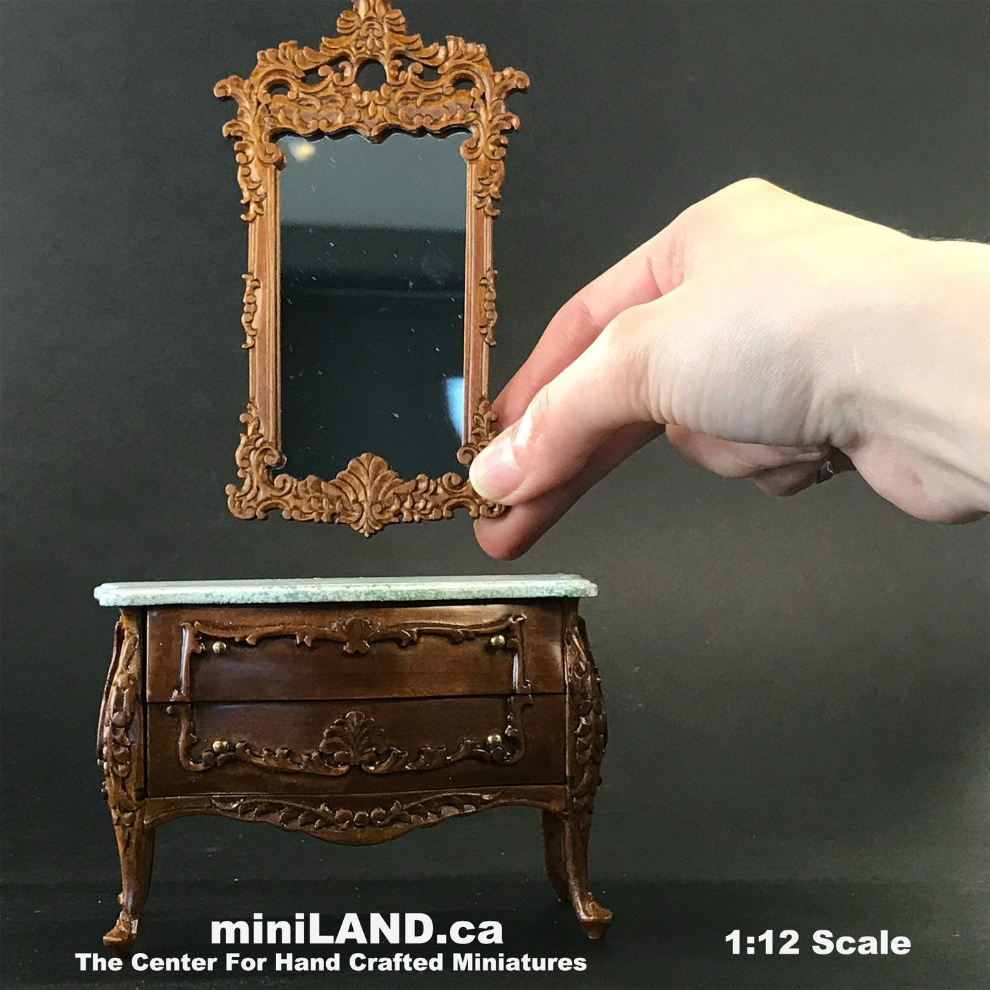 18th Century French Louis XV Walnut Commode dresser with Marble-style Top and craved mirror (2pcs set)