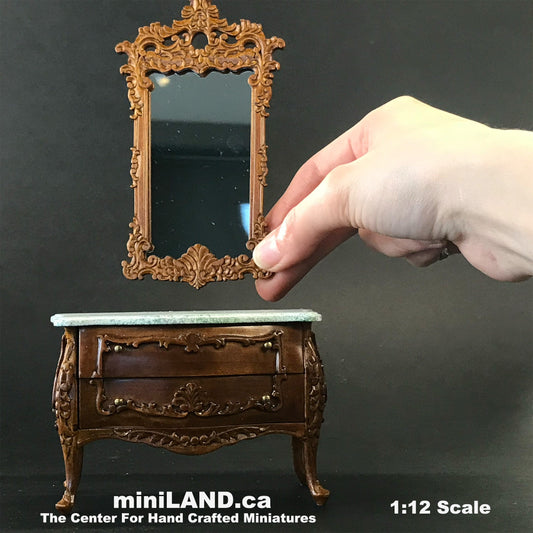 18th Century French Louis XV Walnut  Commode dresser with Marble-style Top and craved mirror (2pcs set)