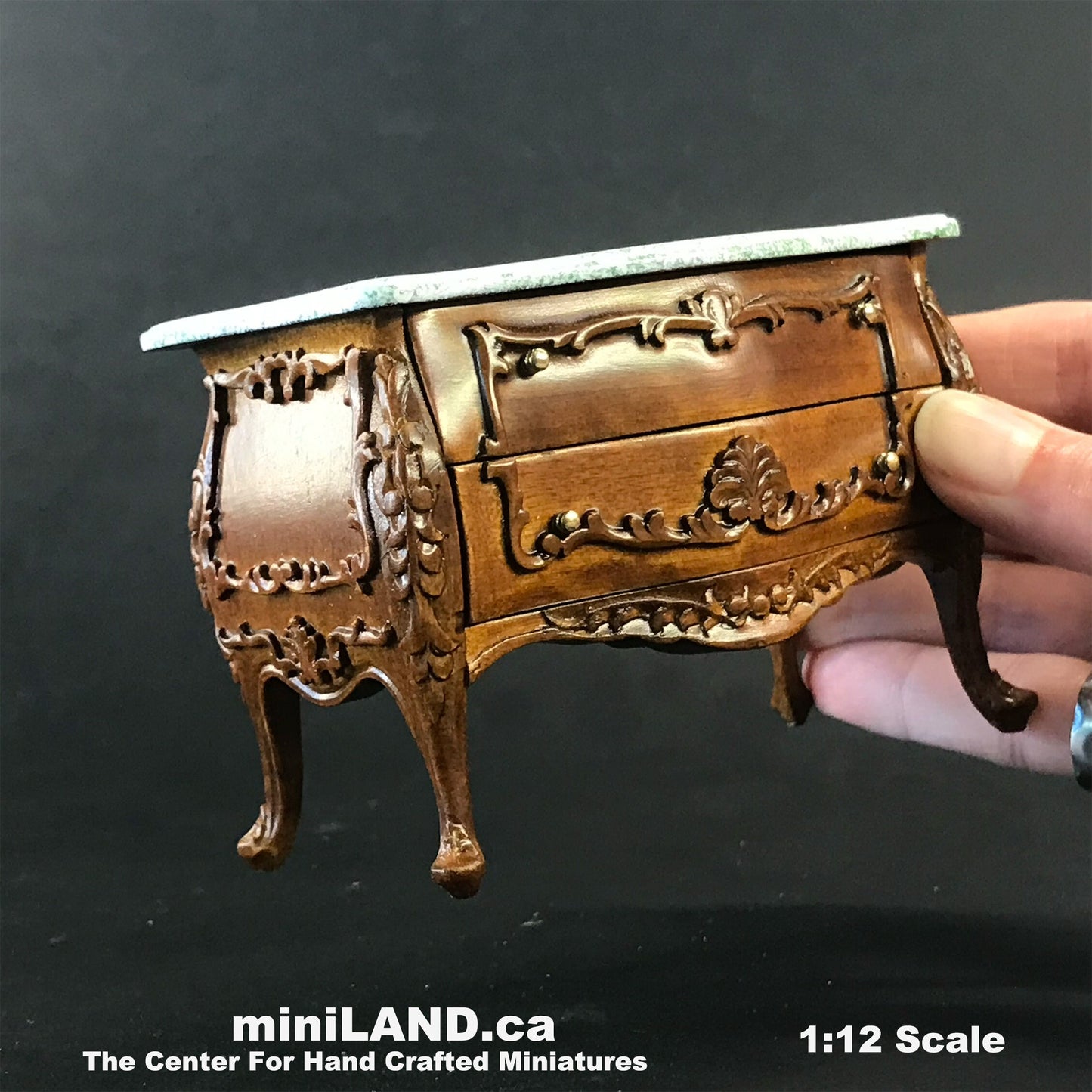 18th Century French Louis XV Walnut Commode dresser with Marble-style Top and craved mirror (2pcs set)