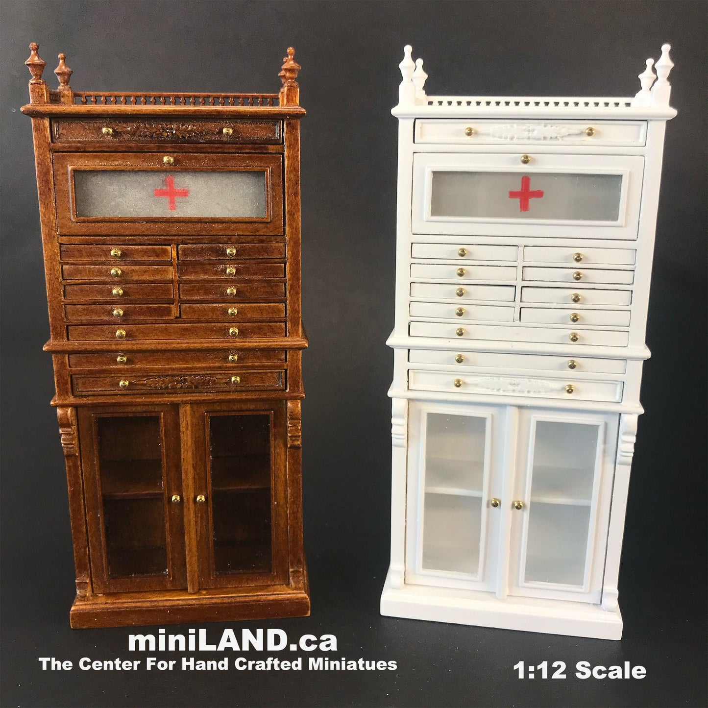 Medical doctor dentist cabinet Fine Quality walnut shelves dollhouse miniature 1:12 scale Y3315 WN