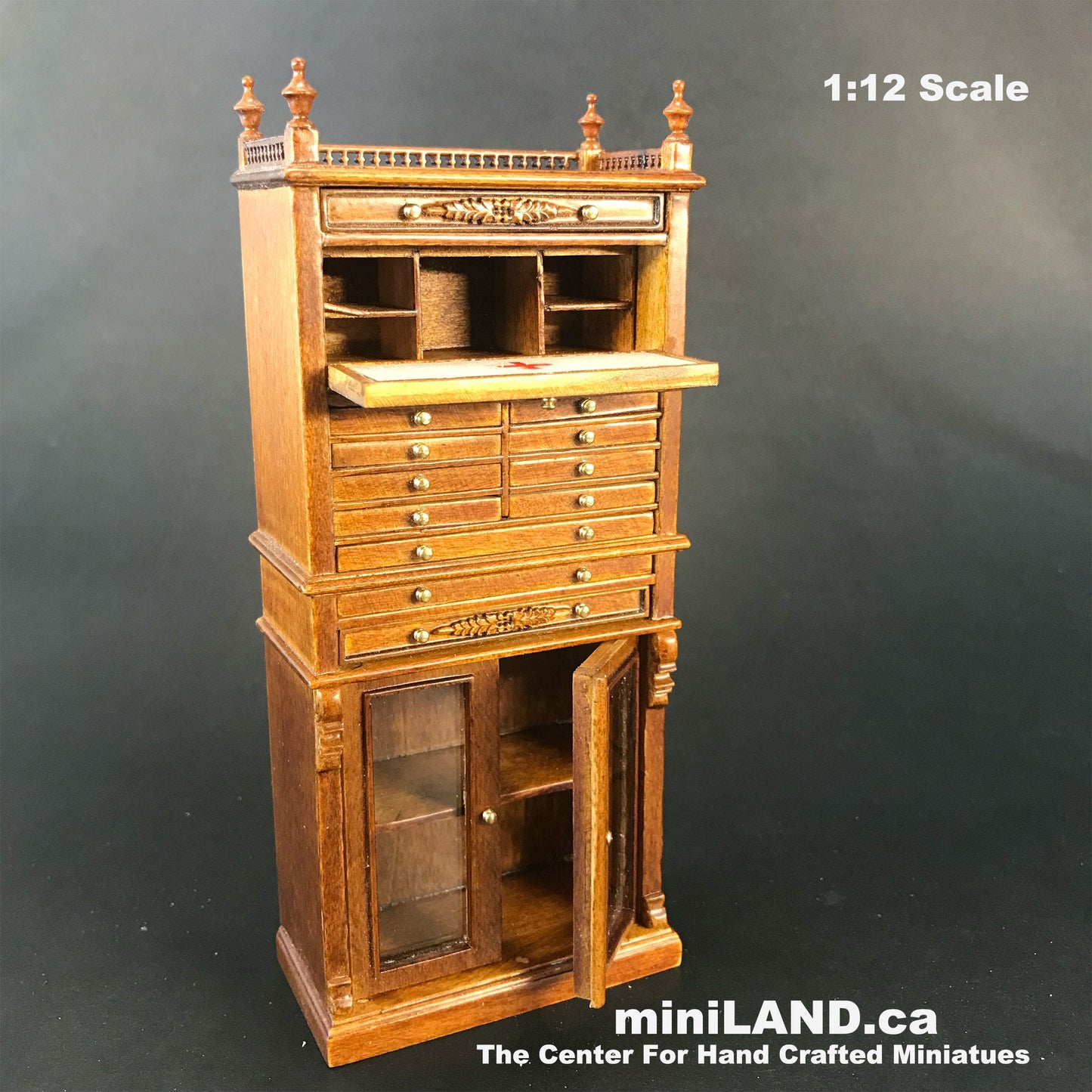 Medical doctor dentist cabinet Fine Quality walnut shelves dollhouse miniature 1:12 scale Y3315 WN