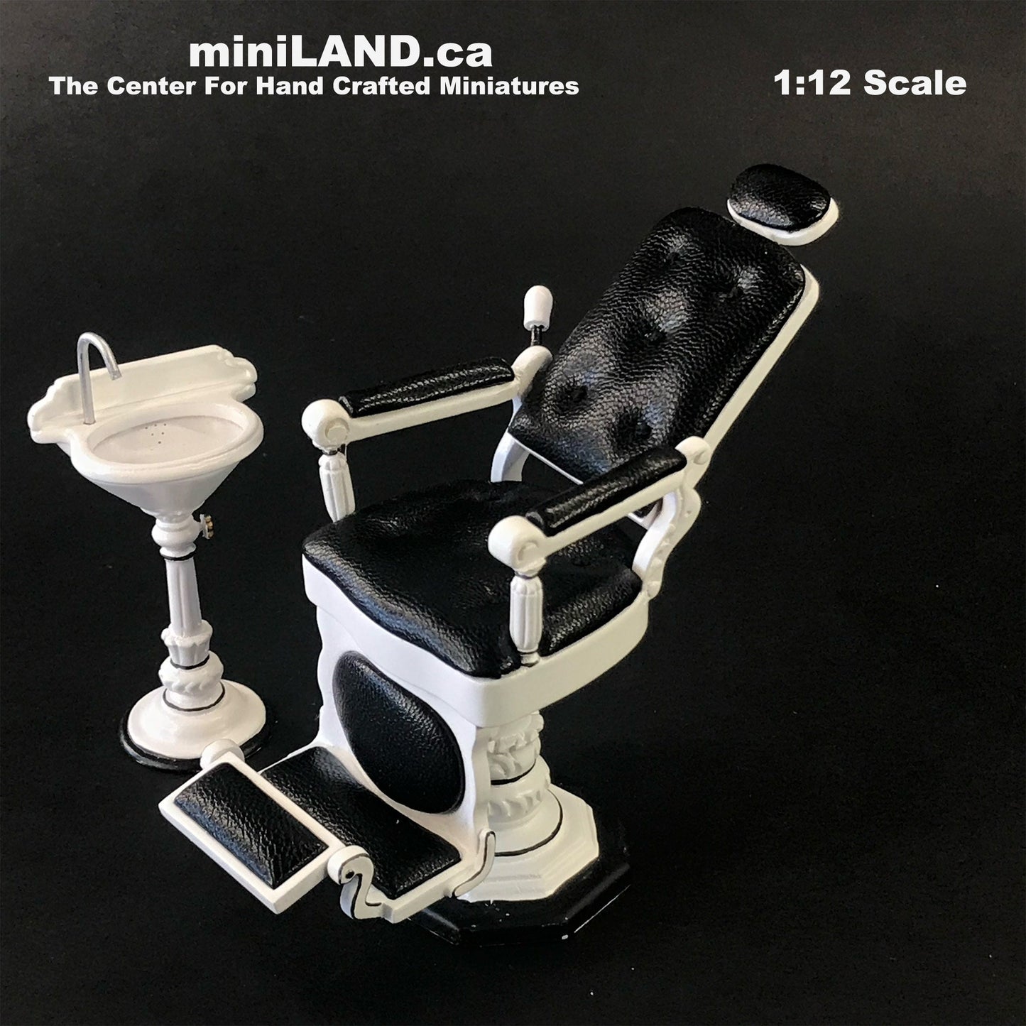Dentist clinic dollhouse miniature 1:12 quality wood white chair barber and sink