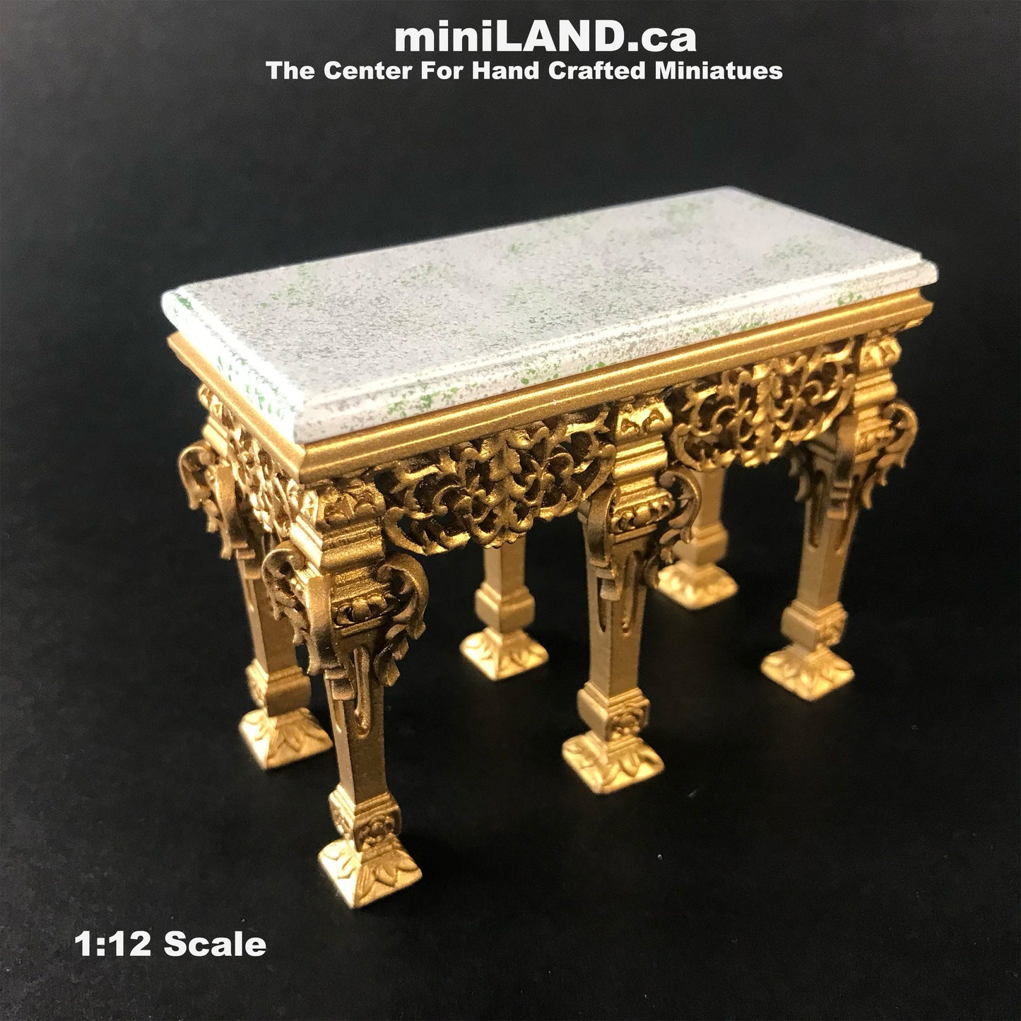 Console et supports latéraux en or de style Napoléon pour maison de poupée miniature 1:12