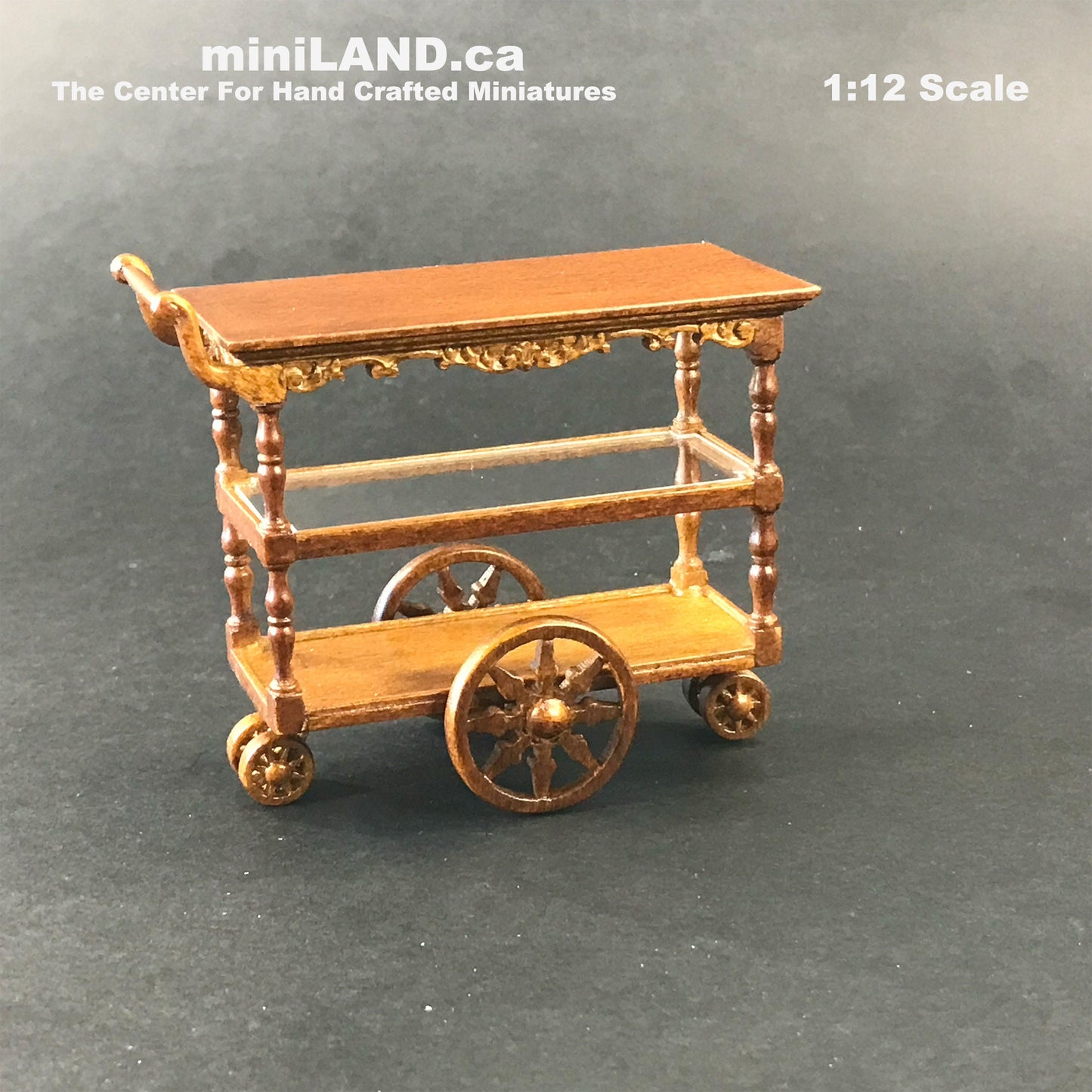 Tea Trolley Cart Quality Liquor service walnut or Mahogany 1:12 scale wheels
