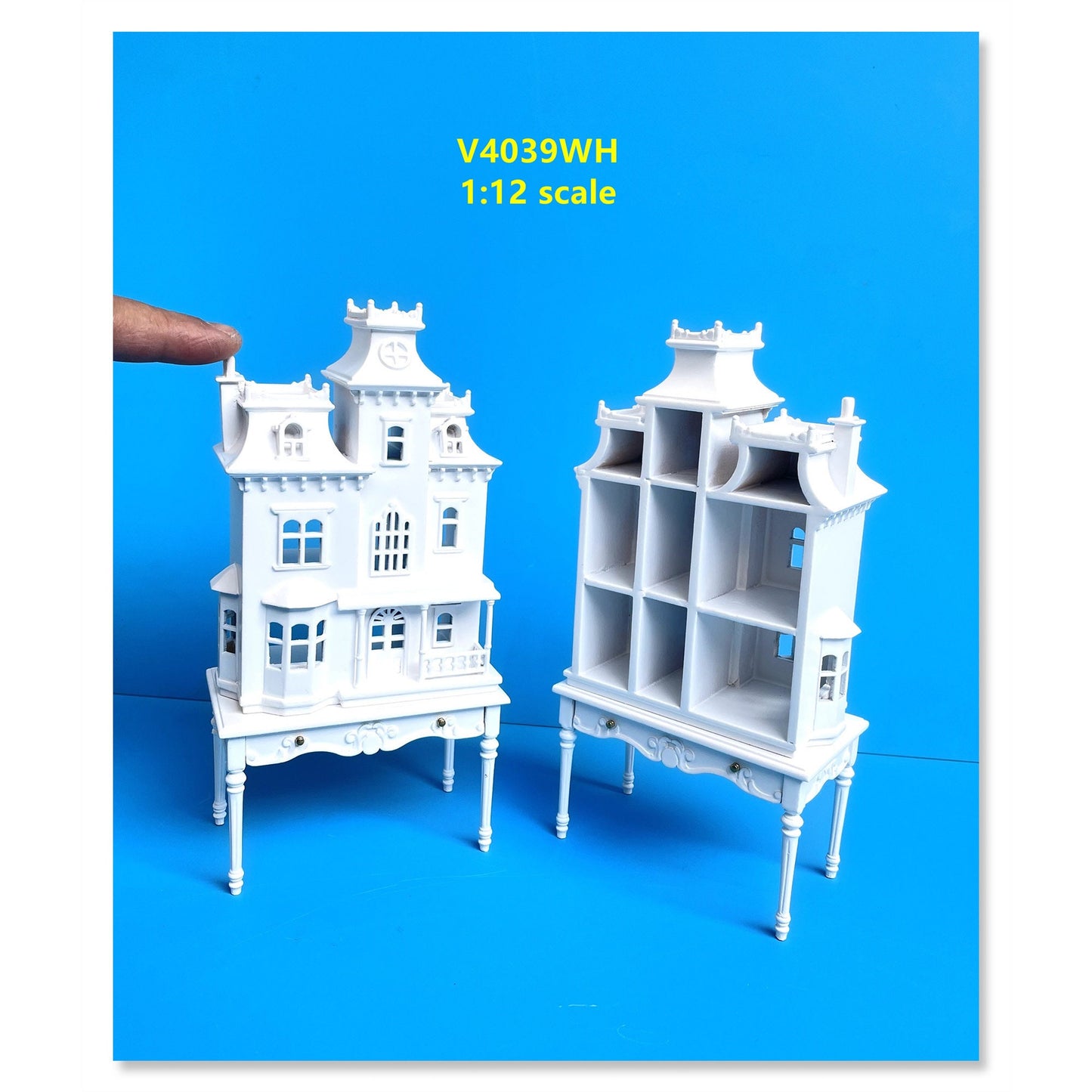 Victorian Dollhouse for dollhouse with table WHITE 1:144 miniature house for 1/12 rooms back opening