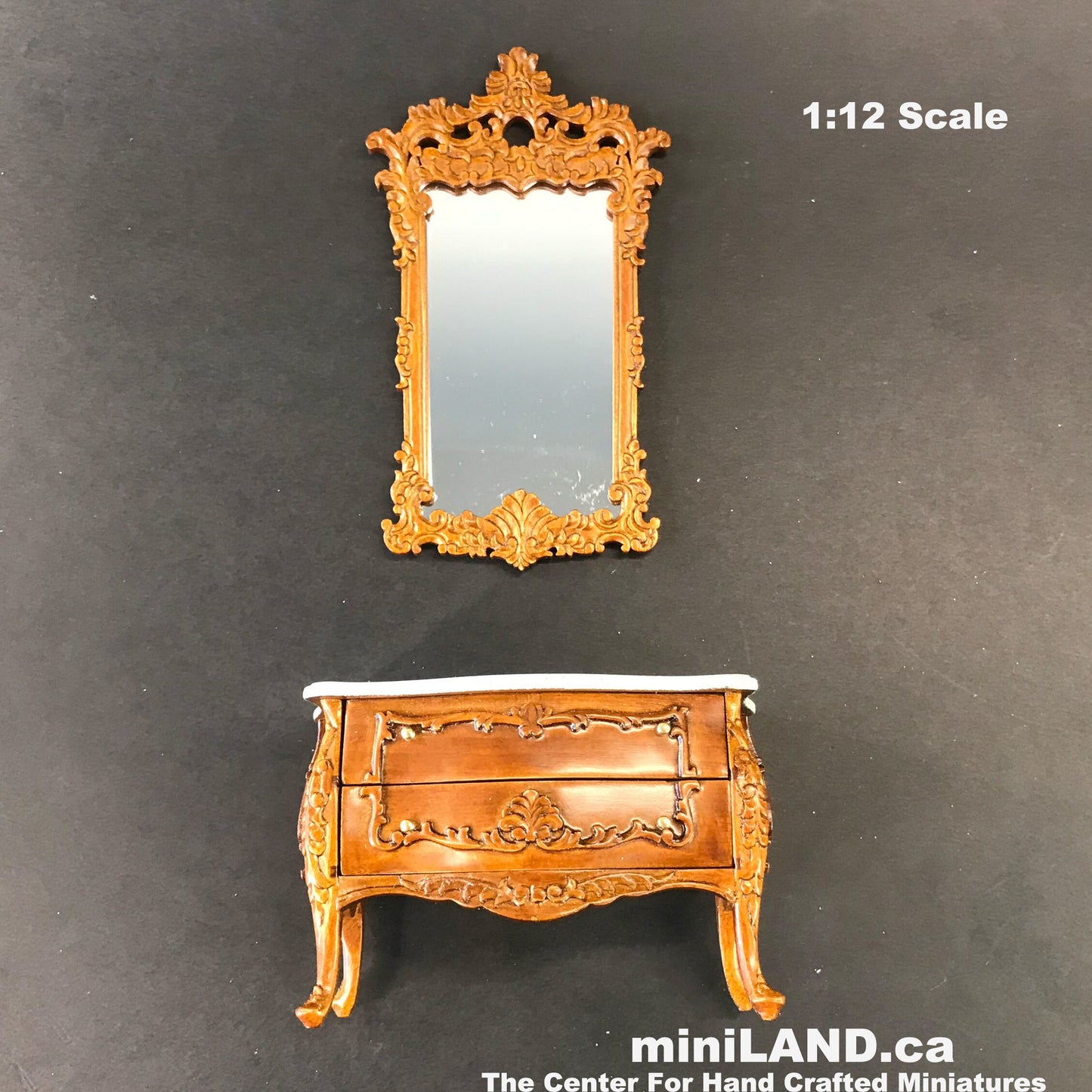 18th Century French Louis XV Walnut Commode dresser with Marble-style Top and craved mirror (2pcs set)