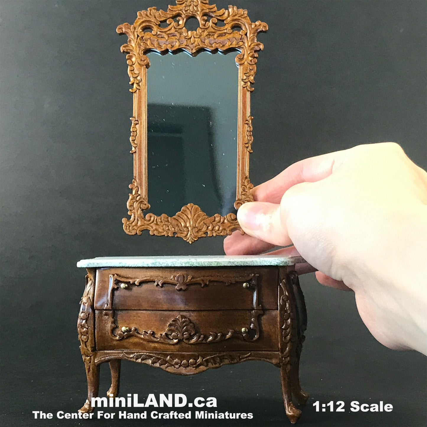 18th Century French Louis XV Walnut Commode dresser with Marble-style Top and craved mirror (2pcs set)