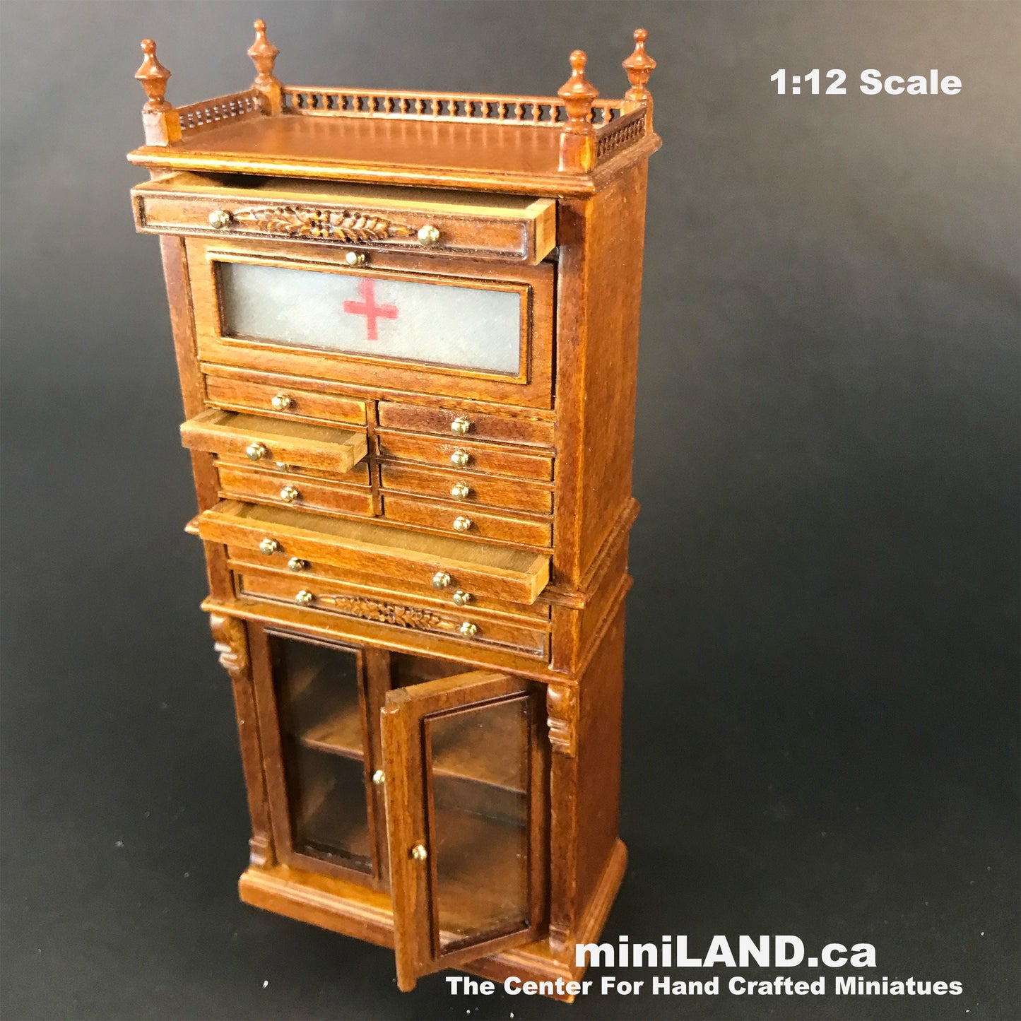 Medical doctor dentist cabinet Fine Quality walnut shelves dollhouse miniature 1:12 scale Y3315 WN