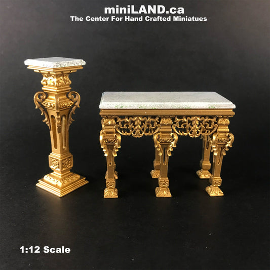 Console et supports latéraux en or de style Napoléon pour maison de poupée miniature 1:12