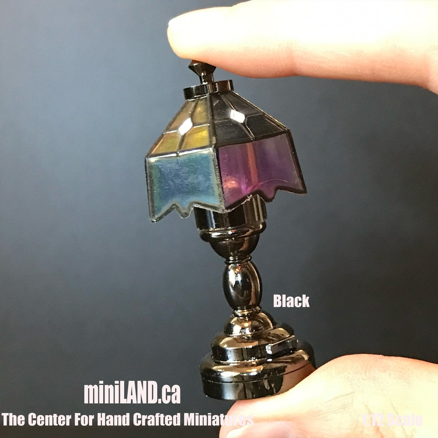 Coloured Tiffany lamp LED Super bright with On/off switch for Dollhouse miniature 1:12 scale colourful battery operated