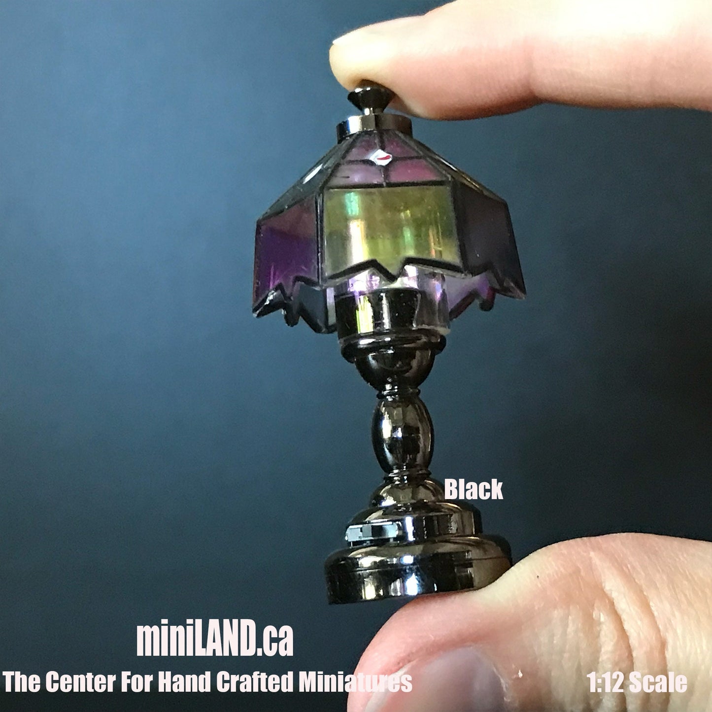 Coloured Tiffany lamp LED Super bright with On/off switch for Dollhouse miniature 1:12 scale colourful battery operated
