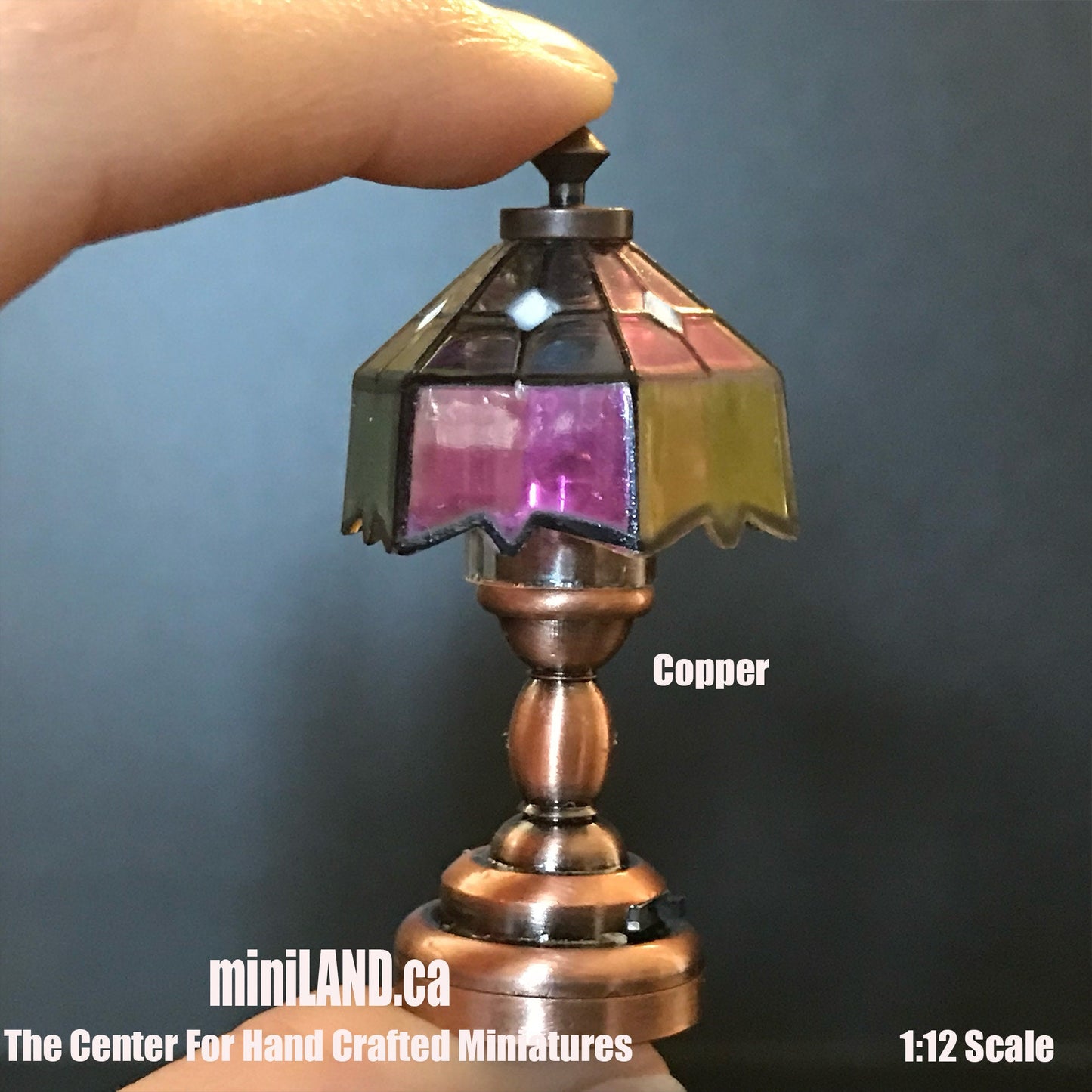 Coloured Tiffany lamp LED Super bright with On/off switch for Dollhouse miniature 1:12 scale colourful battery operated