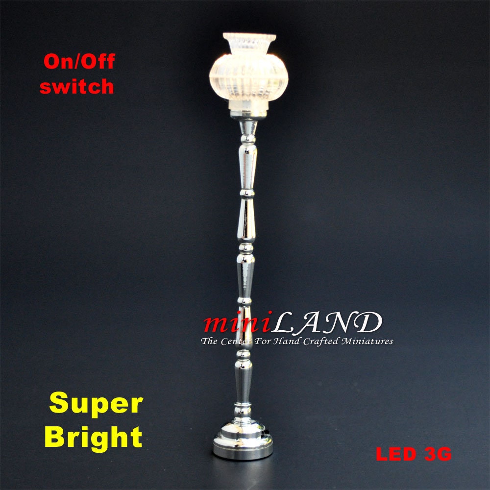 Floor light Silver LED Super bright standing floor lamp with on/off switch for 1:12 scale dollhouse miniatures