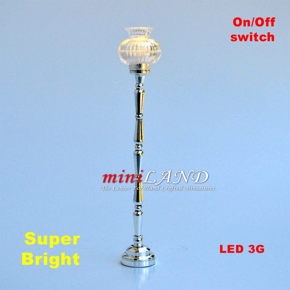 Floor light Silver LED Super bright standing floor lamp with on/off switch for 1:12 scale dollhouse miniatures