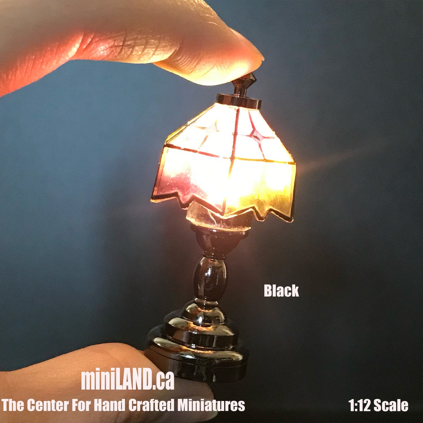 Coloured Tiffany lamp LED Super bright with On/off switch for Dollhouse miniature 1:12 scale colourful battery operated