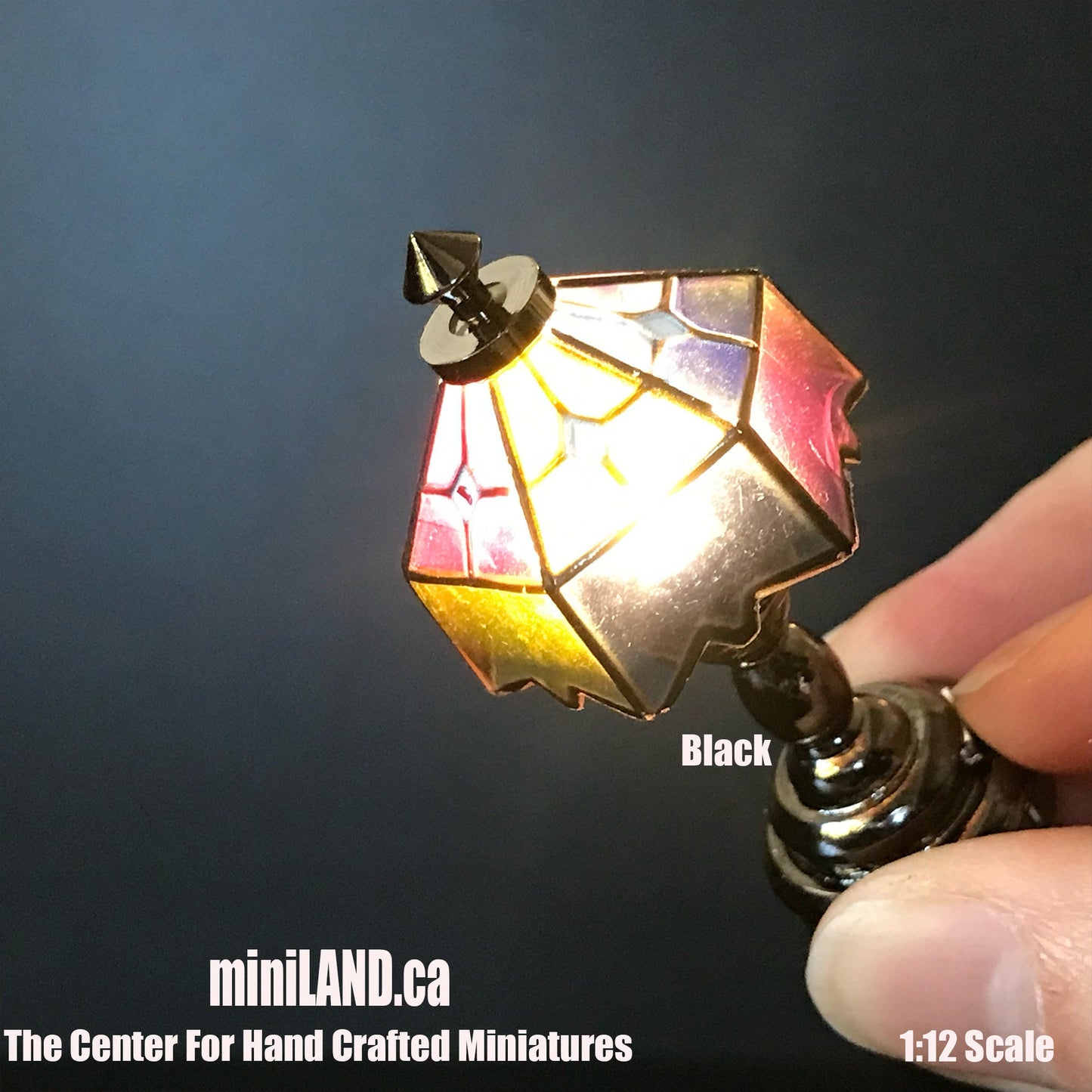 Coloured Tiffany lamp LED Super bright with On/off switch for Dollhouse miniature 1:12 scale colourful battery operated