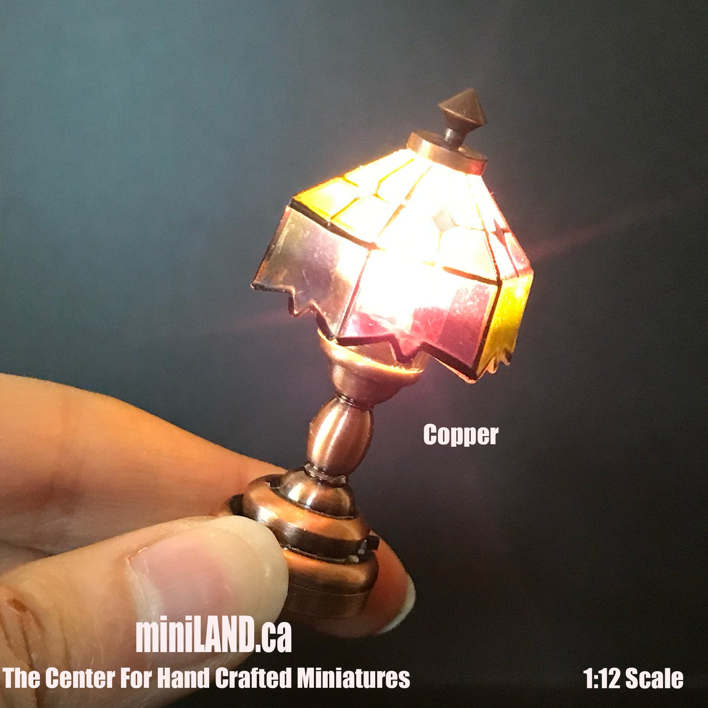 Coloured Tiffany lamp LED Super bright with On/off switch for Dollhouse miniature 1:12 scale colourful battery operated