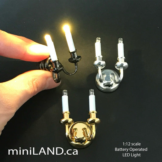 Double wall lamp candle sconce holder LED super bright light with on/off switch for 1:12 scale dollhouse miniatures