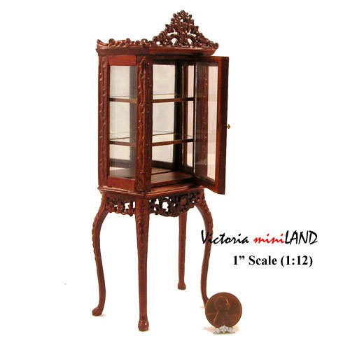 Fine Quality Etagere china display WN for Dollhouse miniature 1:12 scale handcrafted walnut