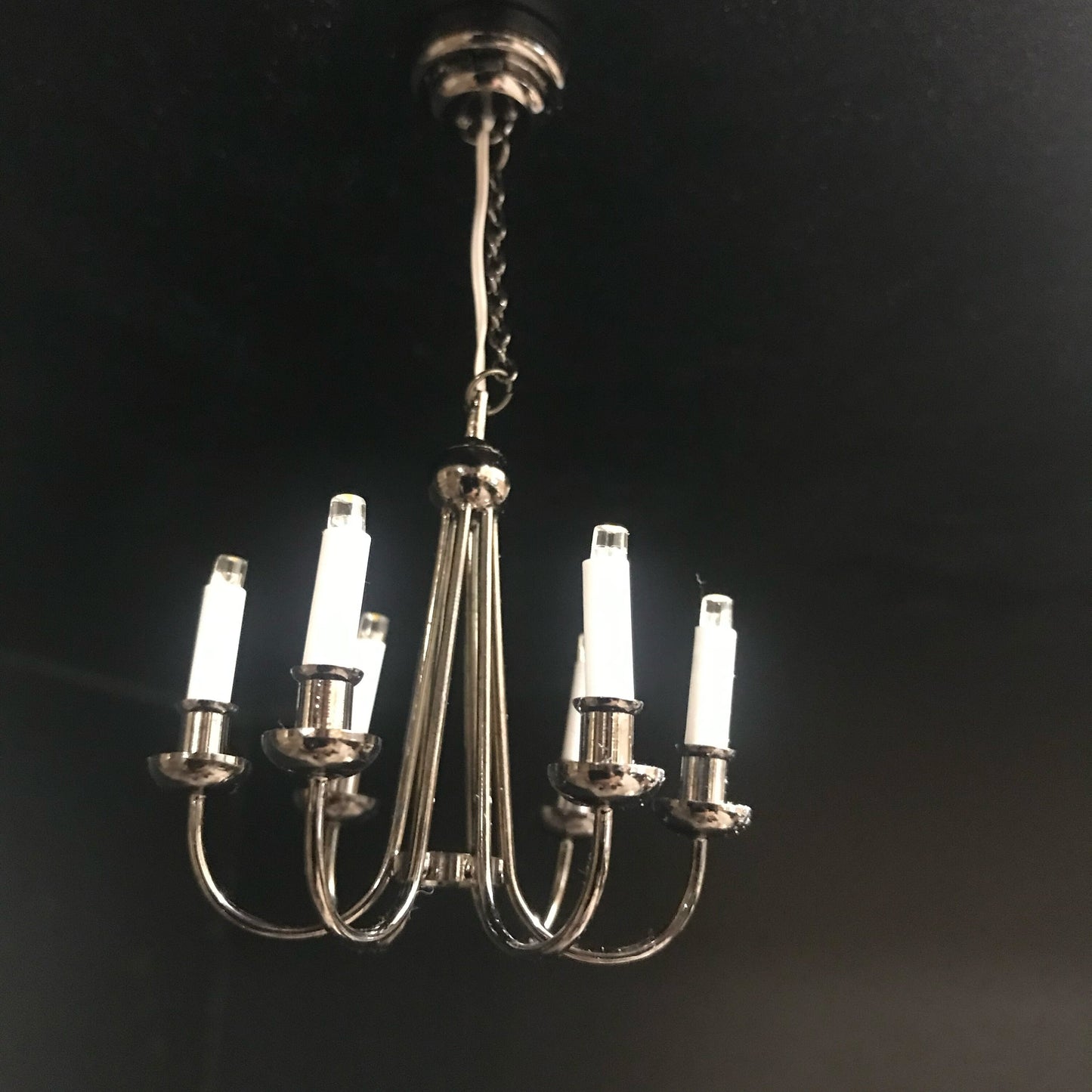 Colonial Black chandelier 6 arms LED LAMP Dollhouse miniature light with battery and on/off switch 1:12 scale