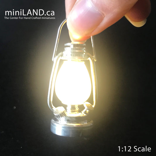 1/6 1:6 Lamp SILVER light Super Bright battery operated LED oil lamp Dollhouse miniature lantern