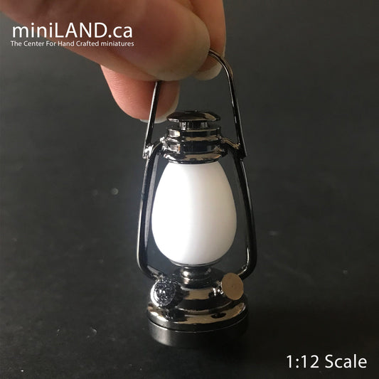 1/6 1:6 Lamp gunmetal BLACK light Super Bright battery operated LED oil lamp Dollhouse miniature lantern