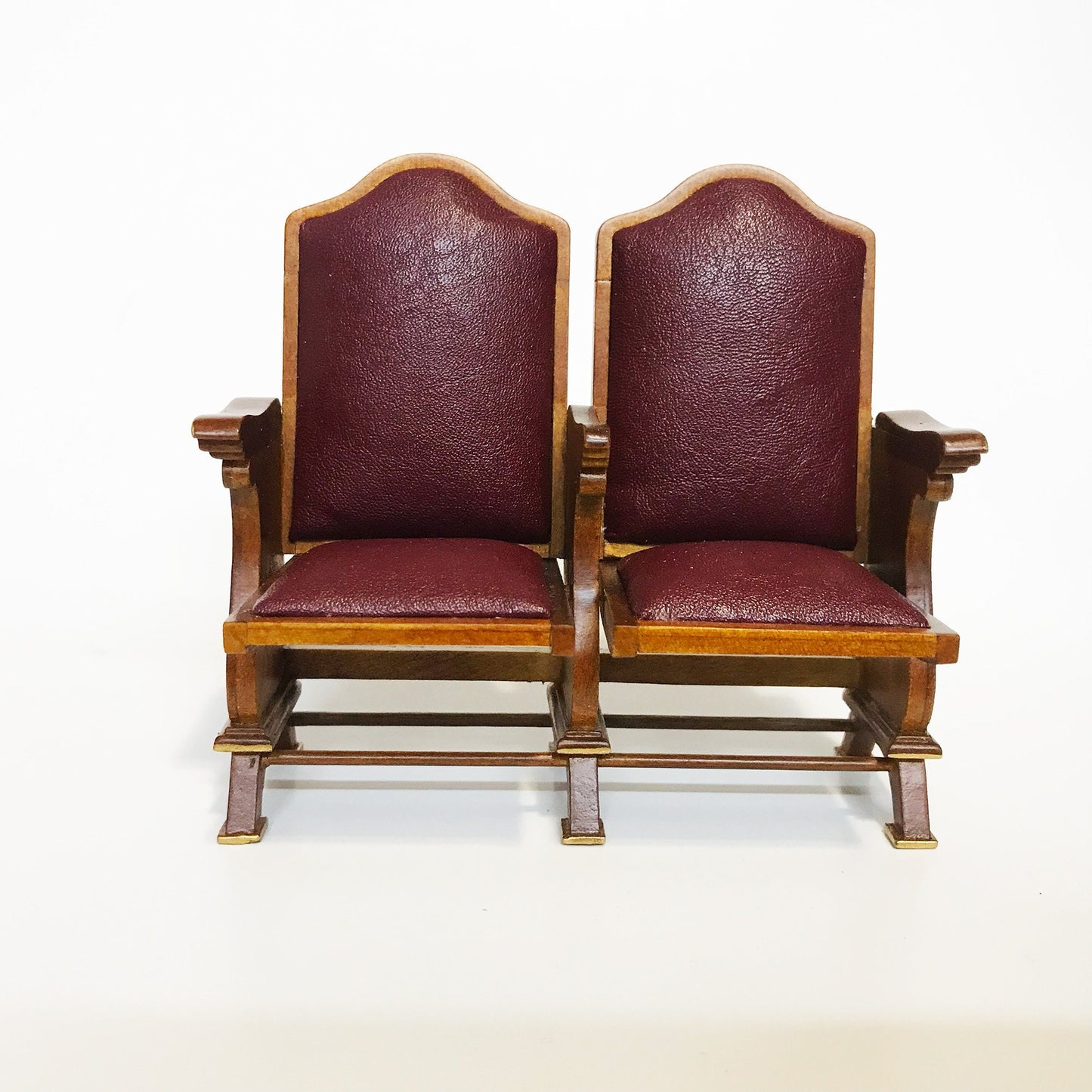 Miniature seats cinema theatre movies chairs for dollhouse 1:12 scale wood with leather