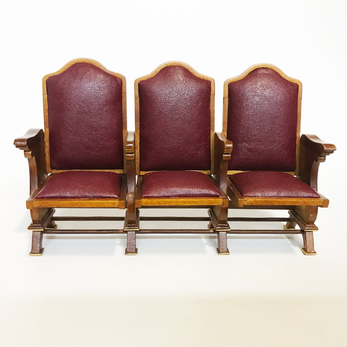Miniature seats cinema theatre movies chairs for dollhouse 1:12 scale wood with leather